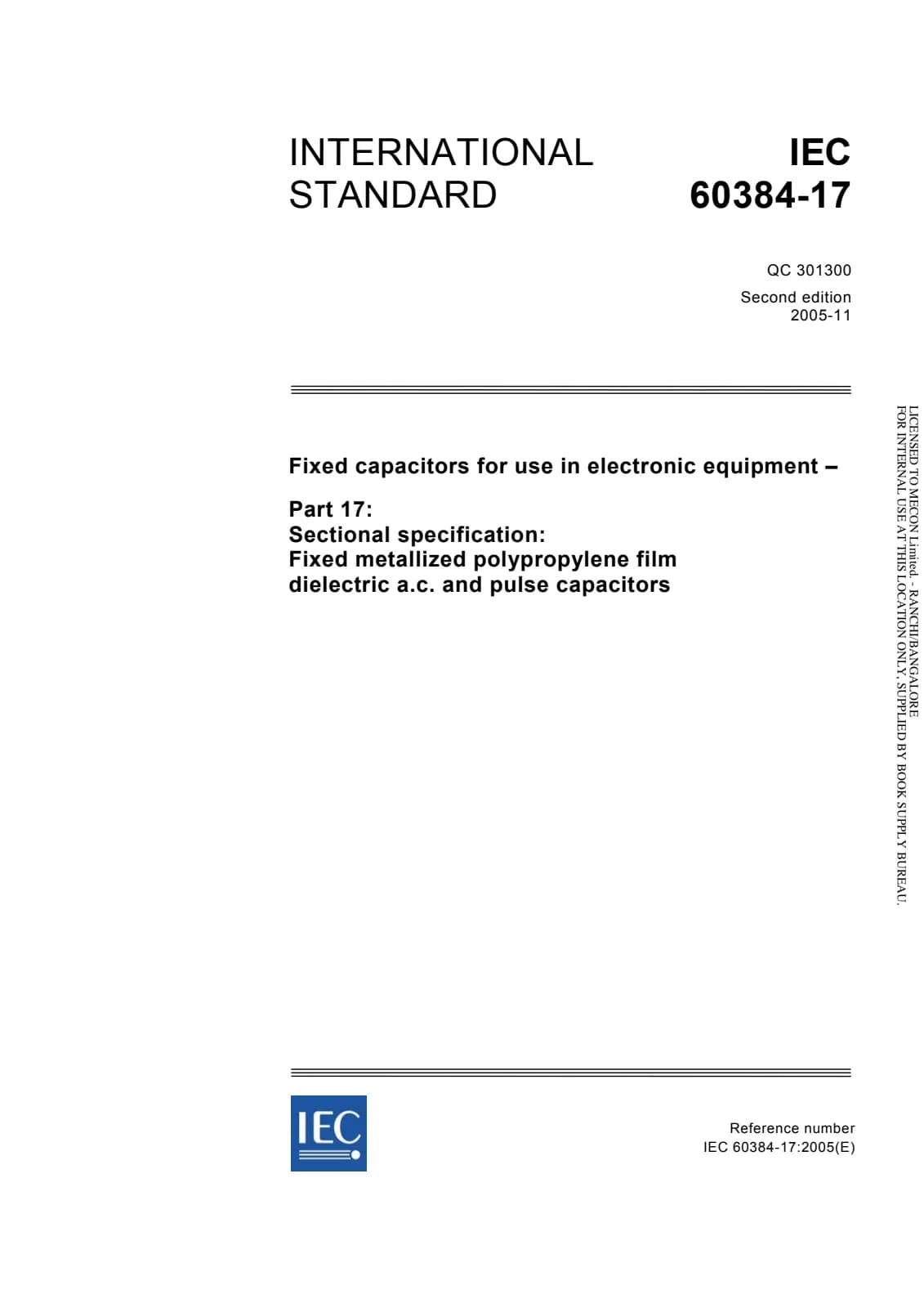 Первая страница стандарта IEC 60384-17:2005