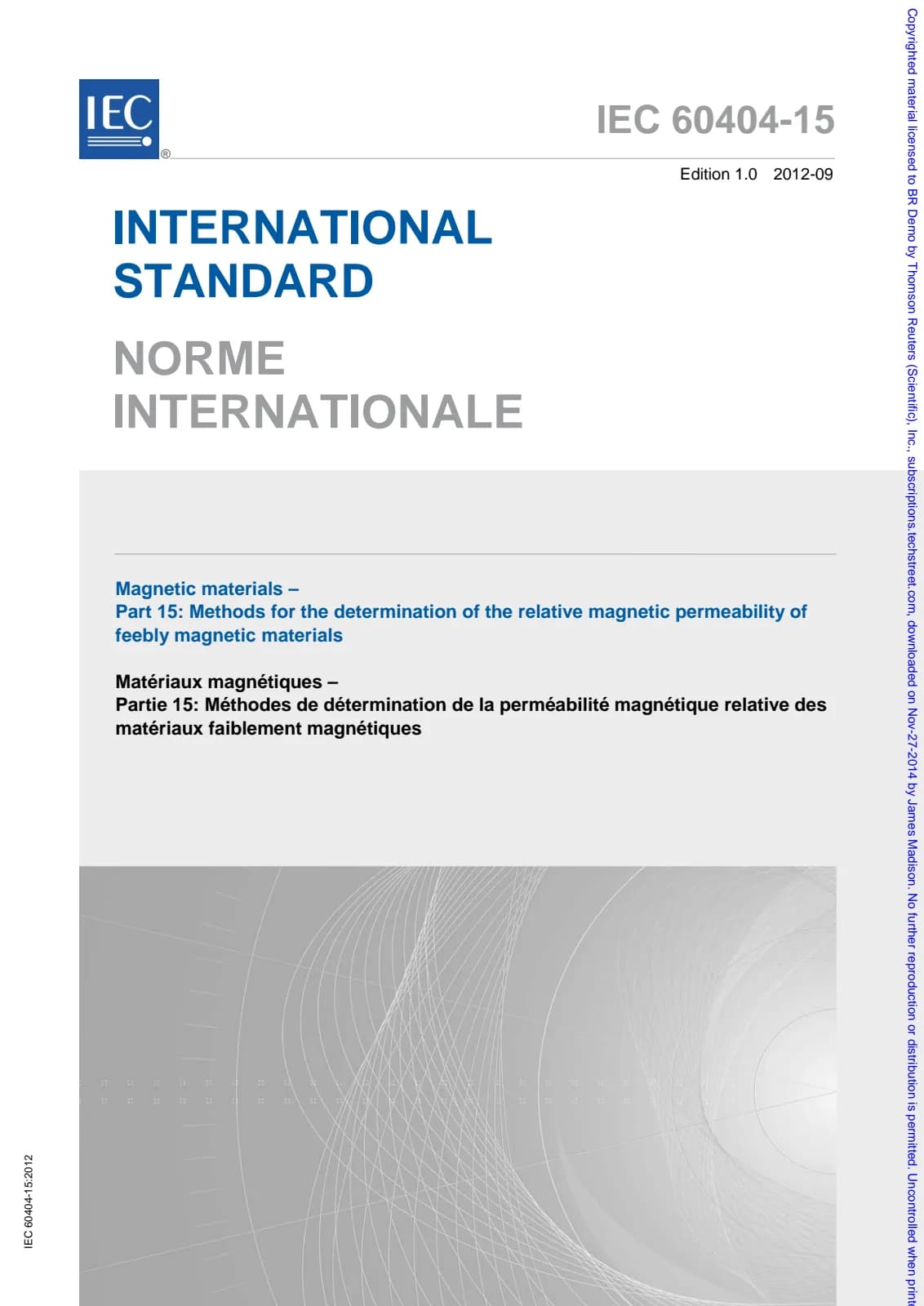 Первая страница стандарта IEC 60404-15:2012