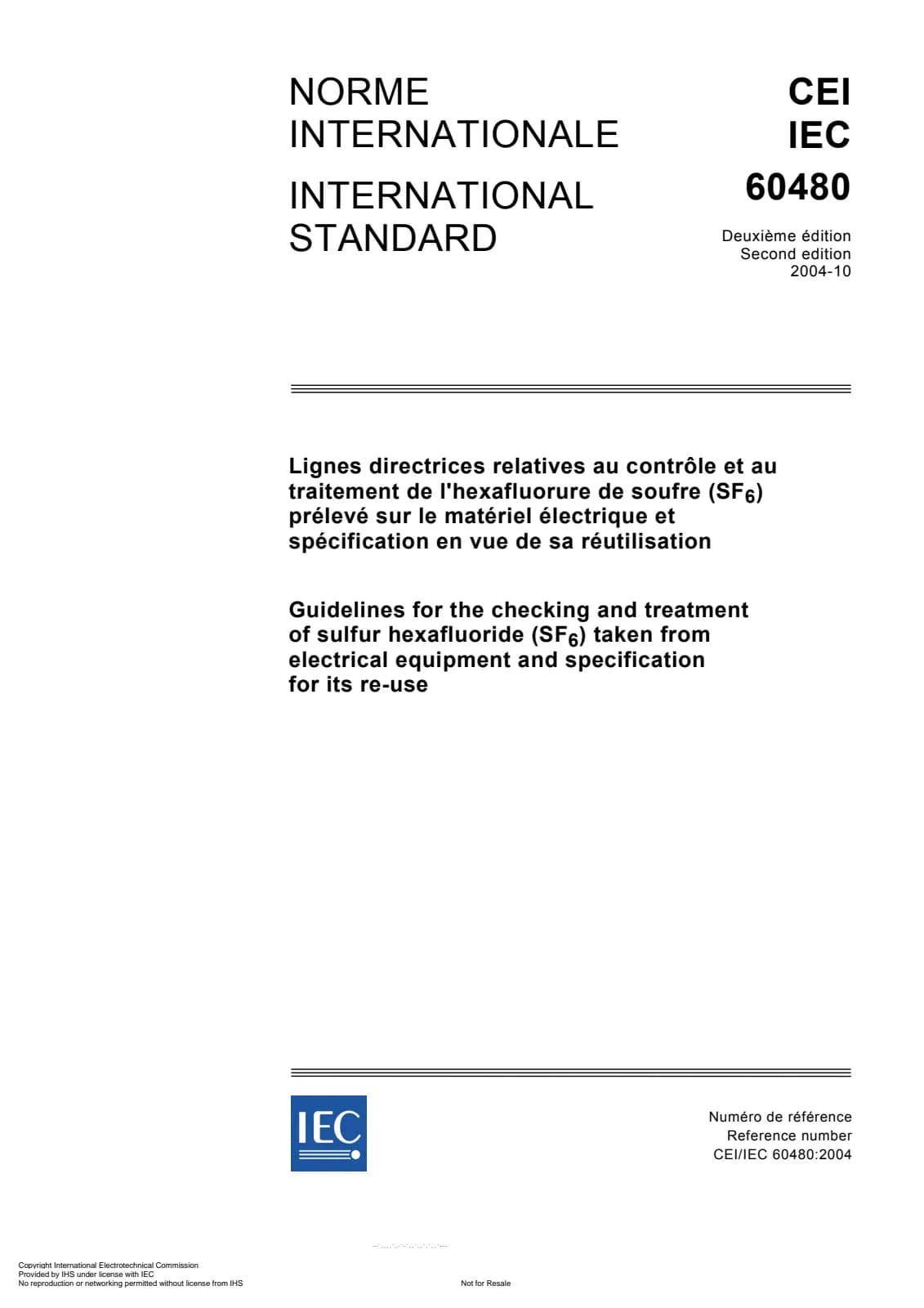 Первая страница стандарта IEC 60480:2004