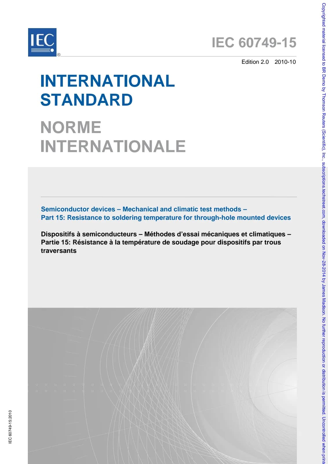 Первая страница стандарта IEC 60749-15:2010