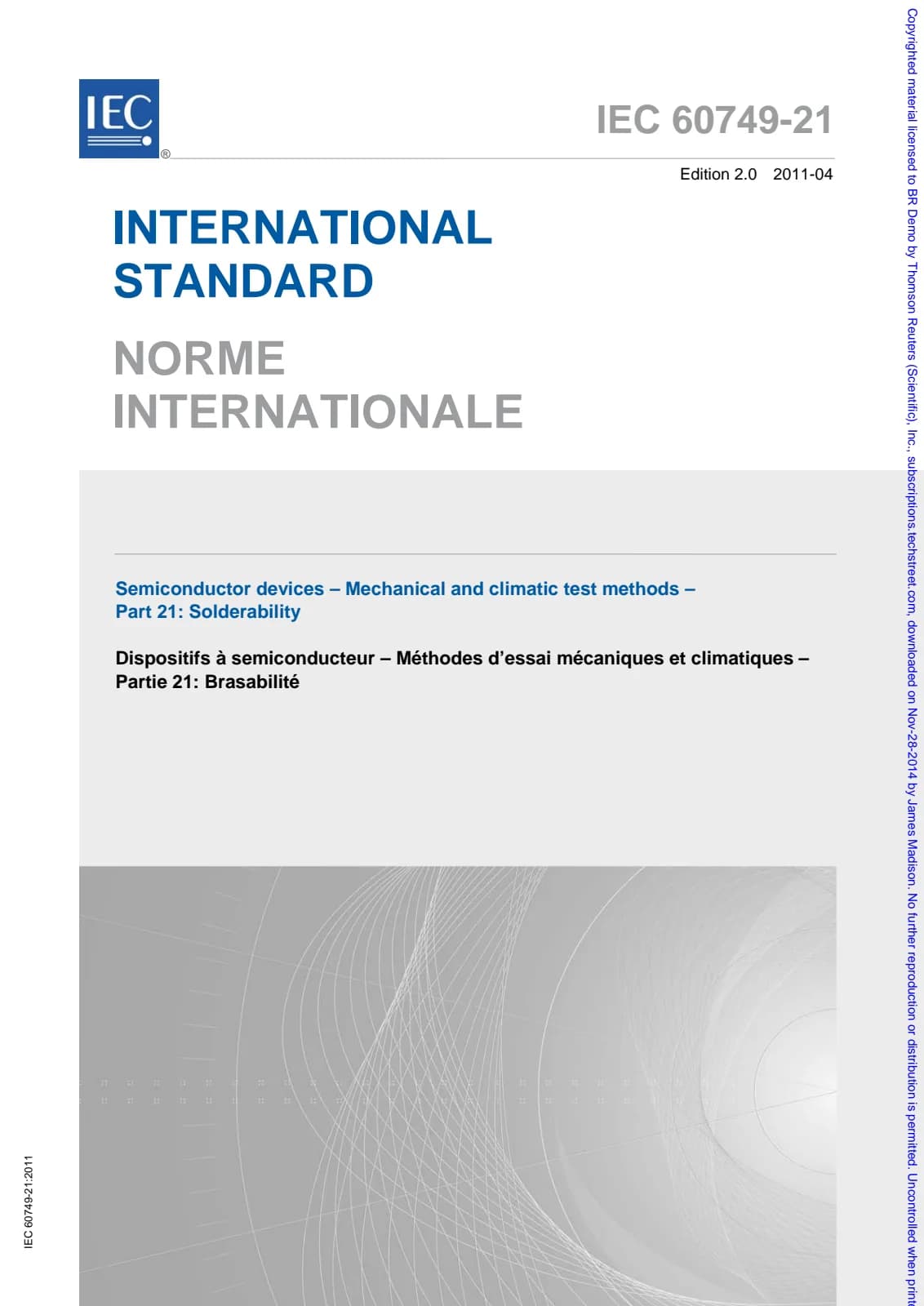Первая страница стандарта IEC 60749-21:2011