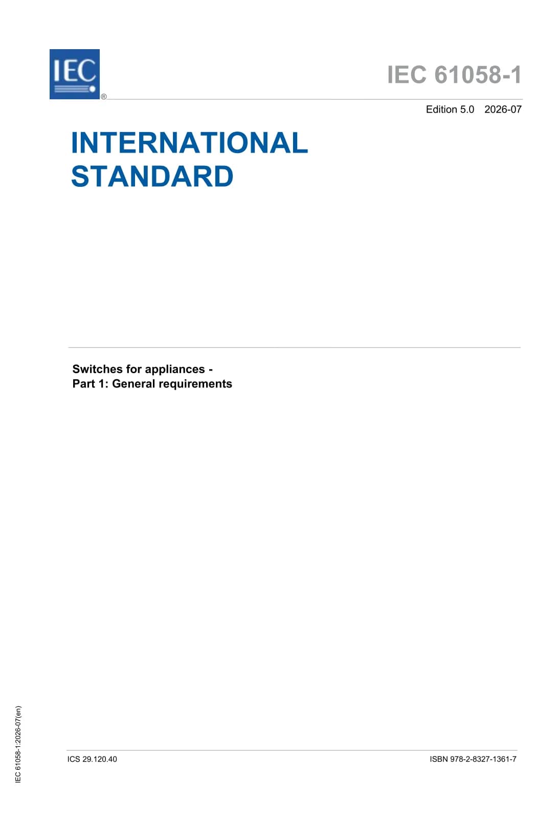 Первая страница стандарта IEC 61058-1:2026