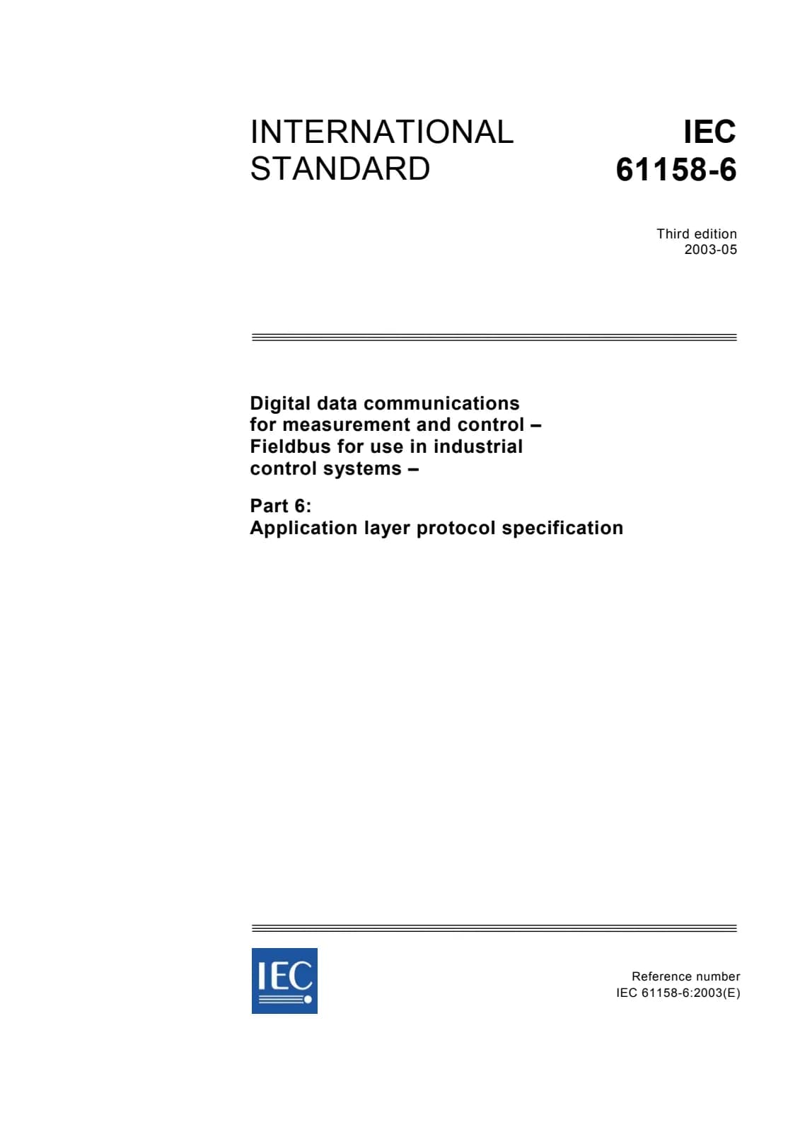Первая страница стандарта IEC 61158-6:2003