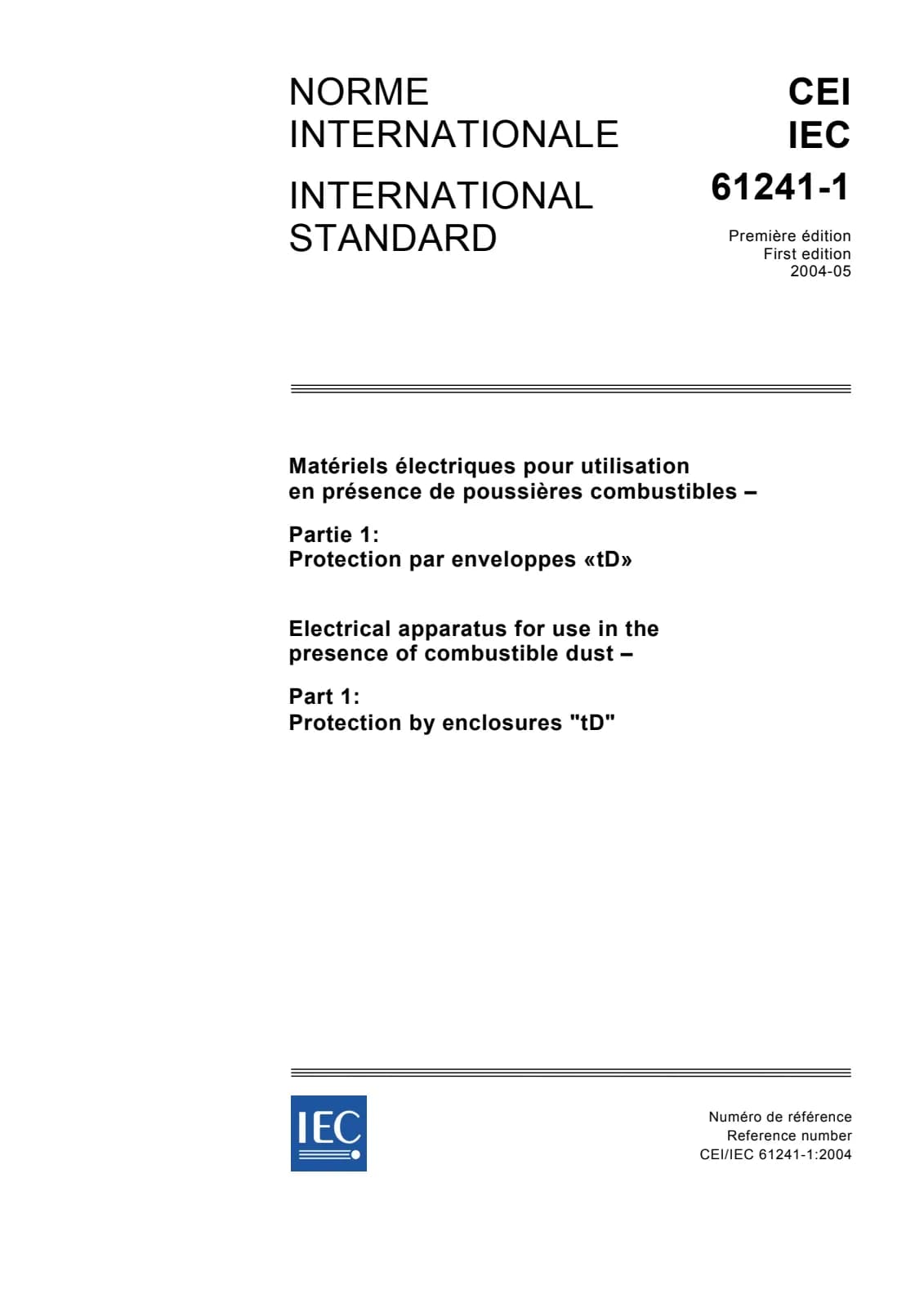 Первая страница стандарта IEC 61241-1:2004