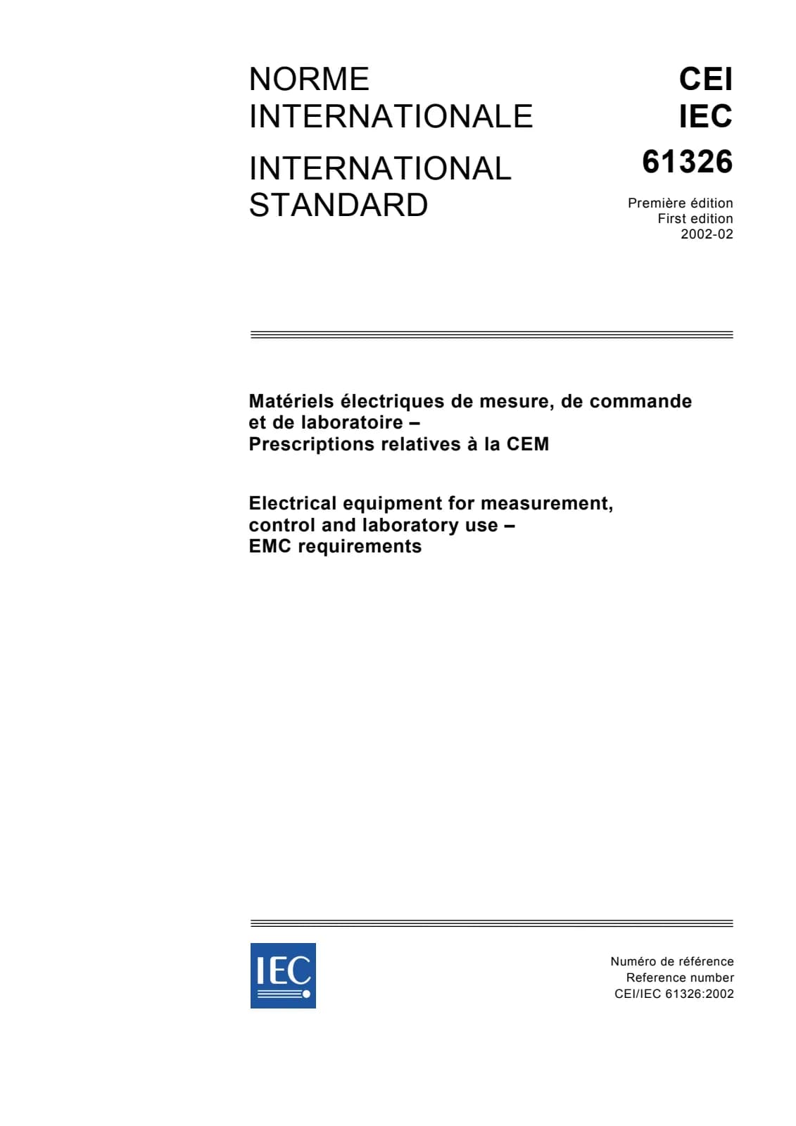 Первая страница стандарта IEC 61326:2002
