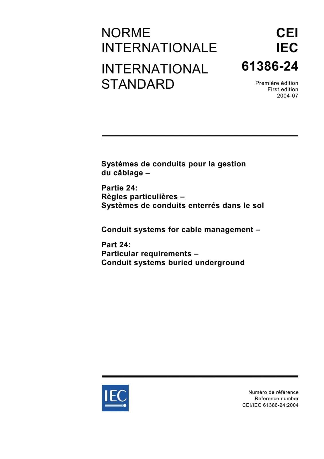 Первая страница стандарта IEC 61386-24:2004