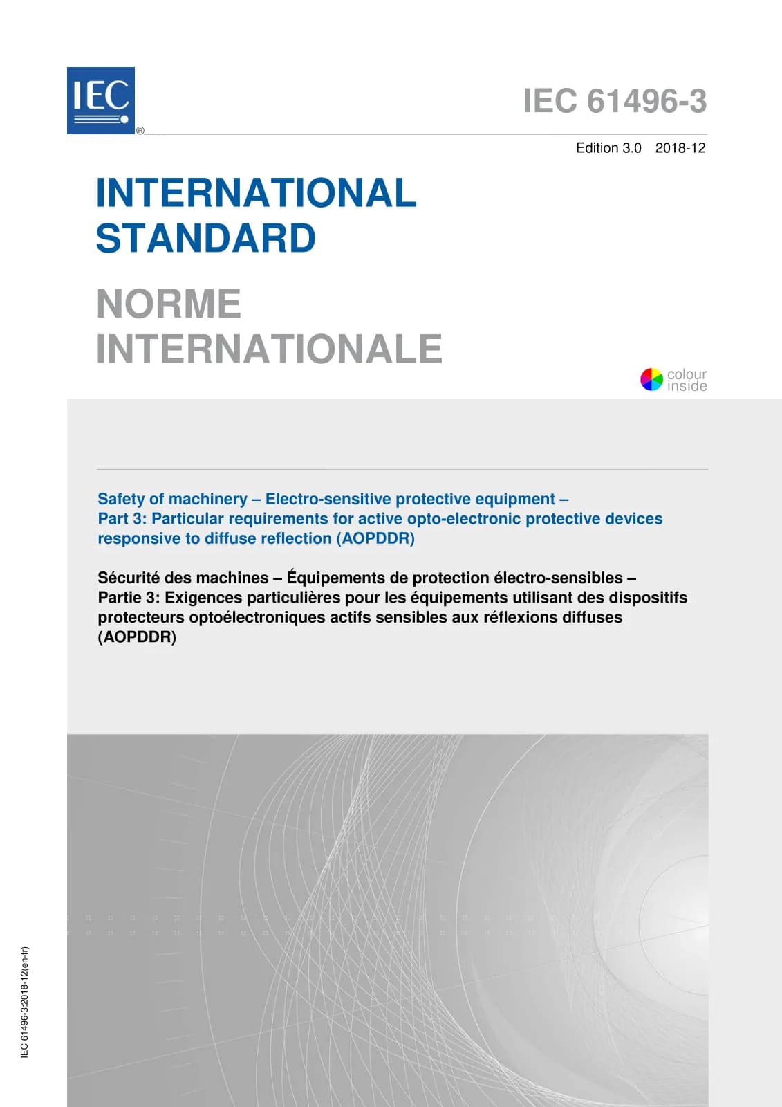 Первая страница стандарта IEC 61496-3:2018