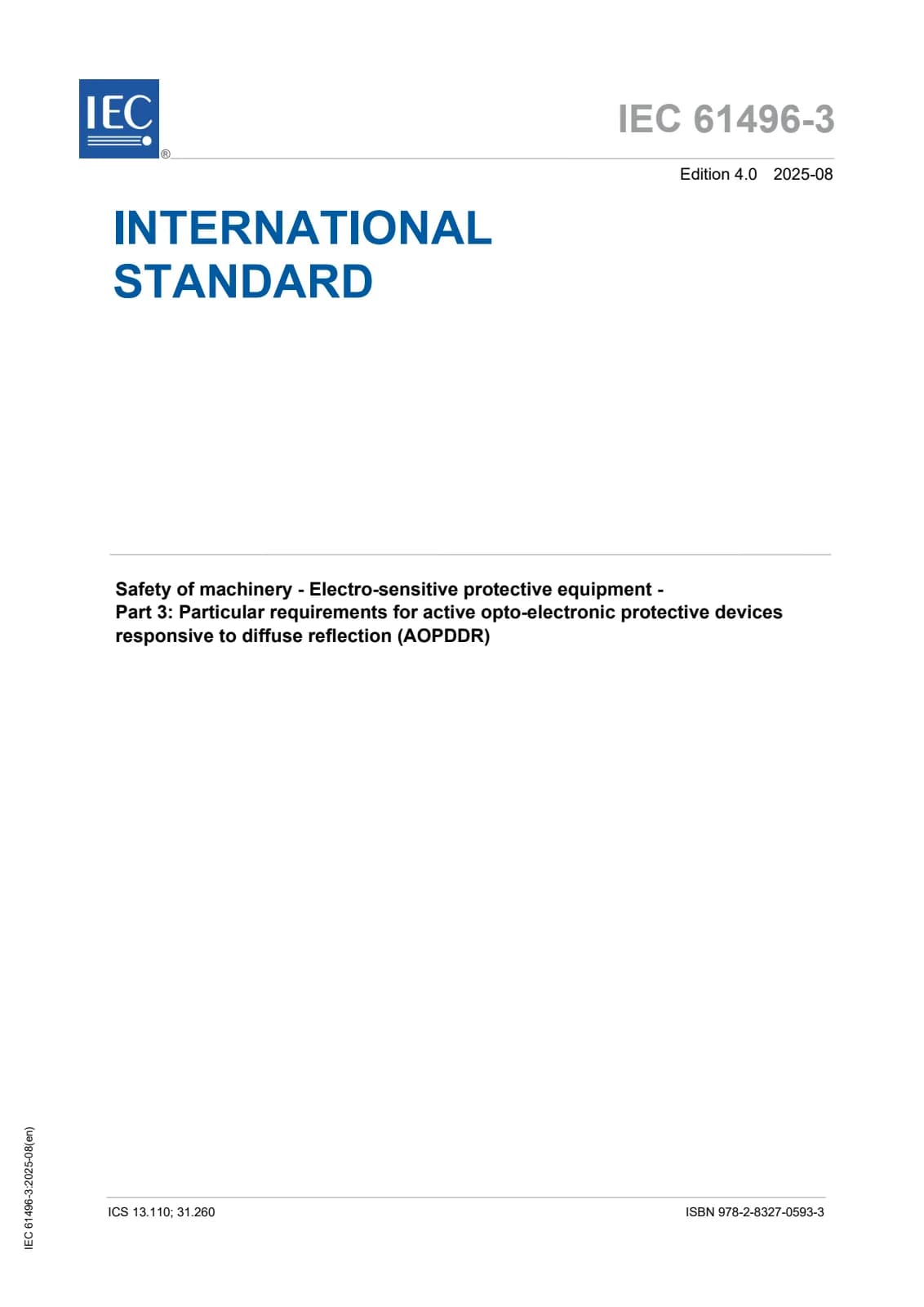 Первая страница стандарта IEC 61496-3:2025