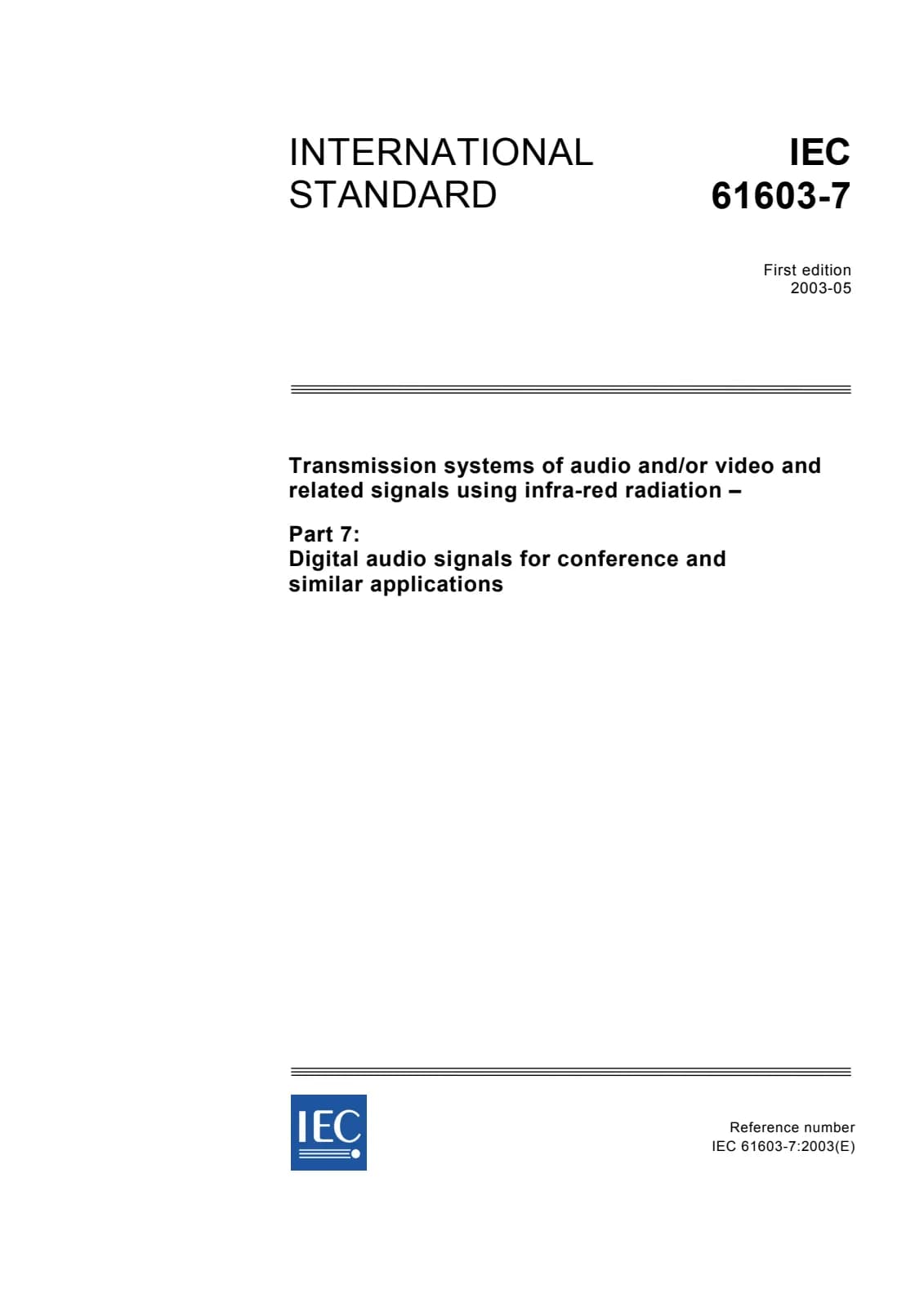 Первая страница стандарта IEC 61603-7:2003