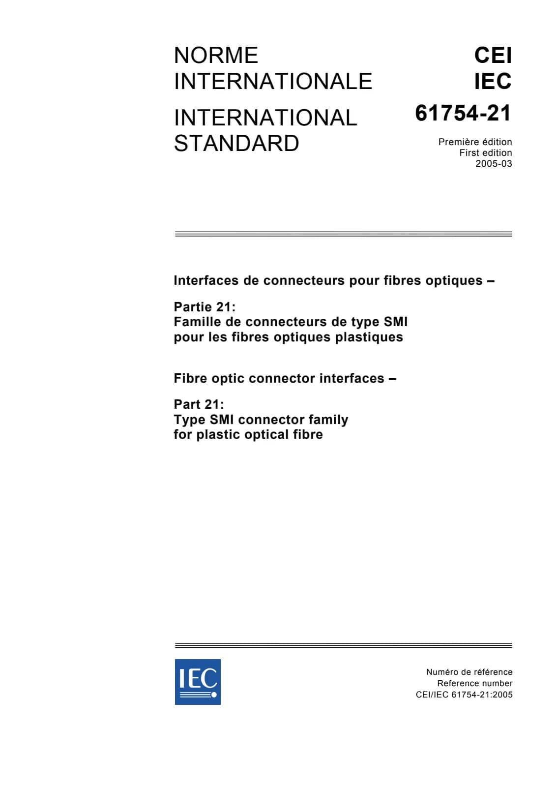 Первая страница стандарта IEC 61754-21:2005