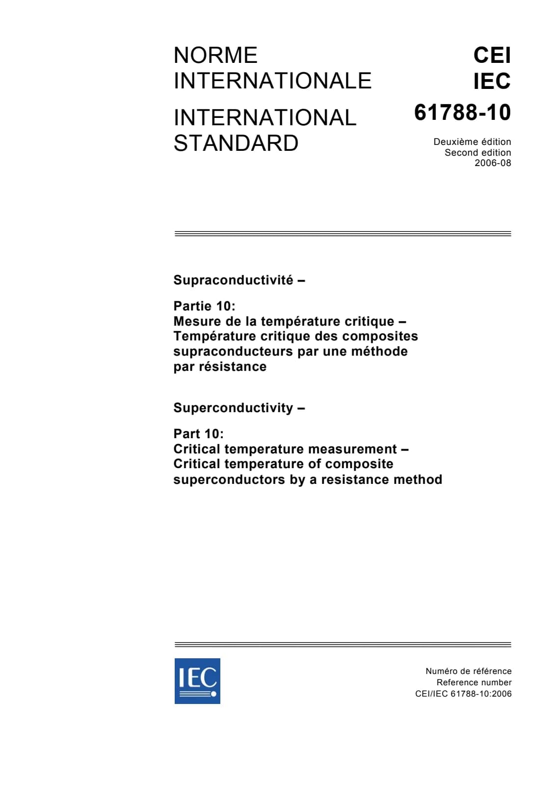 Первая страница стандарта IEC 61788-10:2006