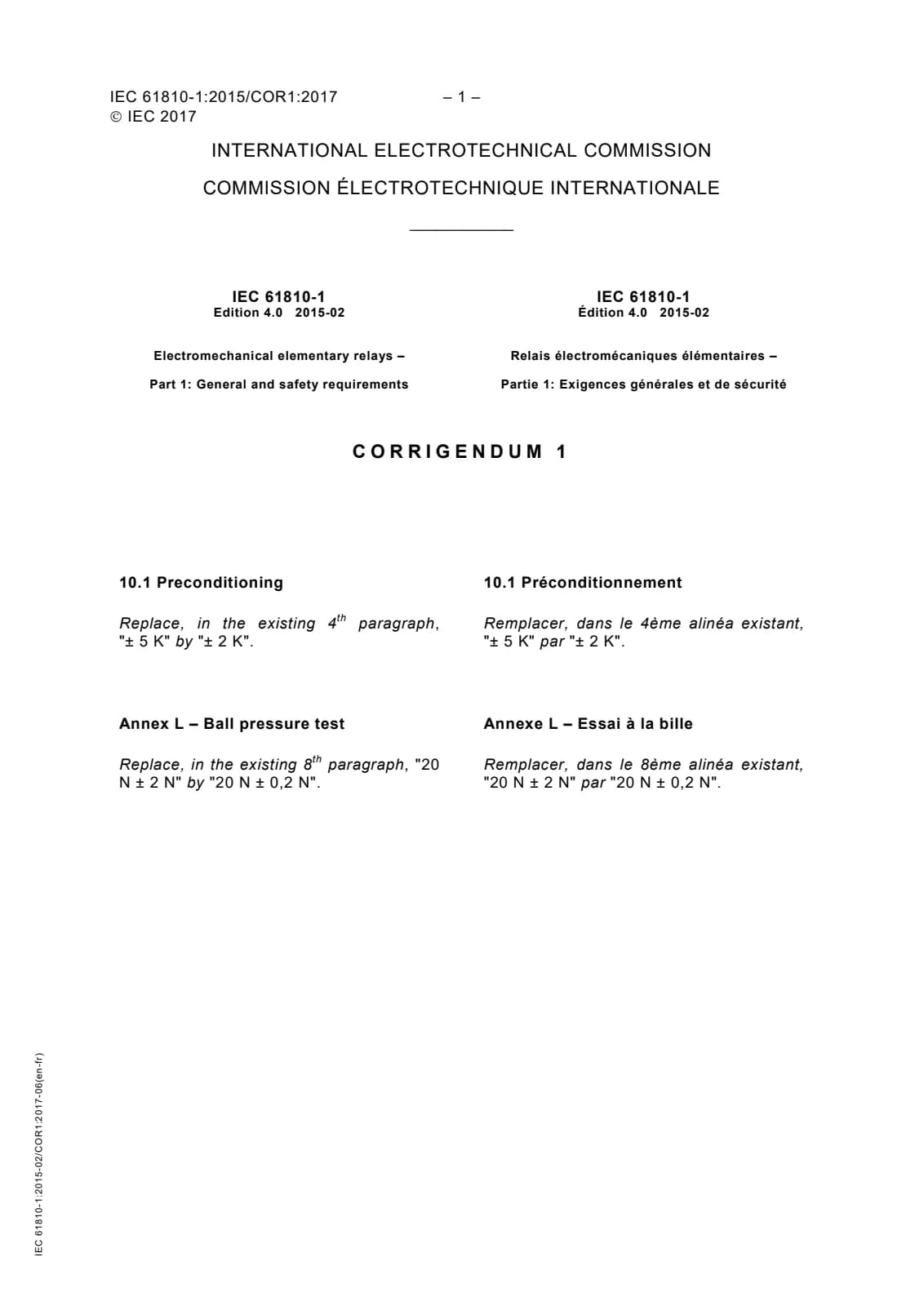 Первая страница стандарта IEC 61810-1:2015