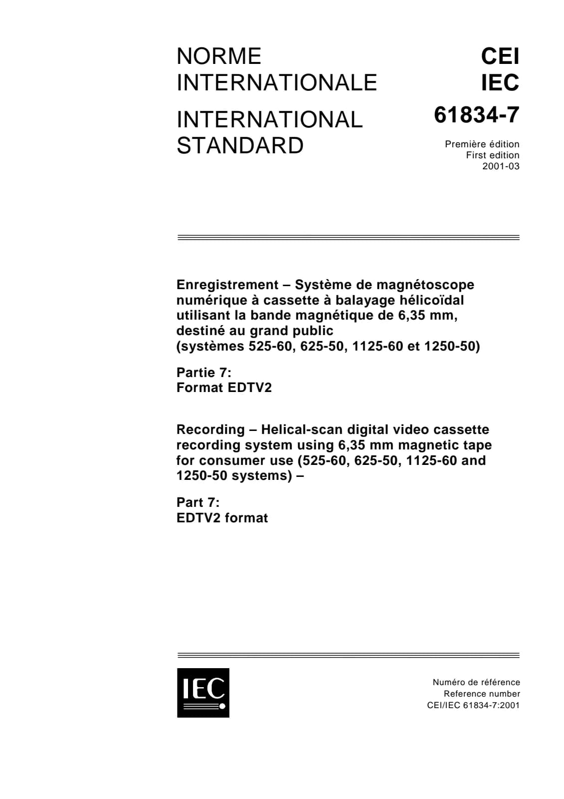Первая страница стандарта IEC 61834-7:2001