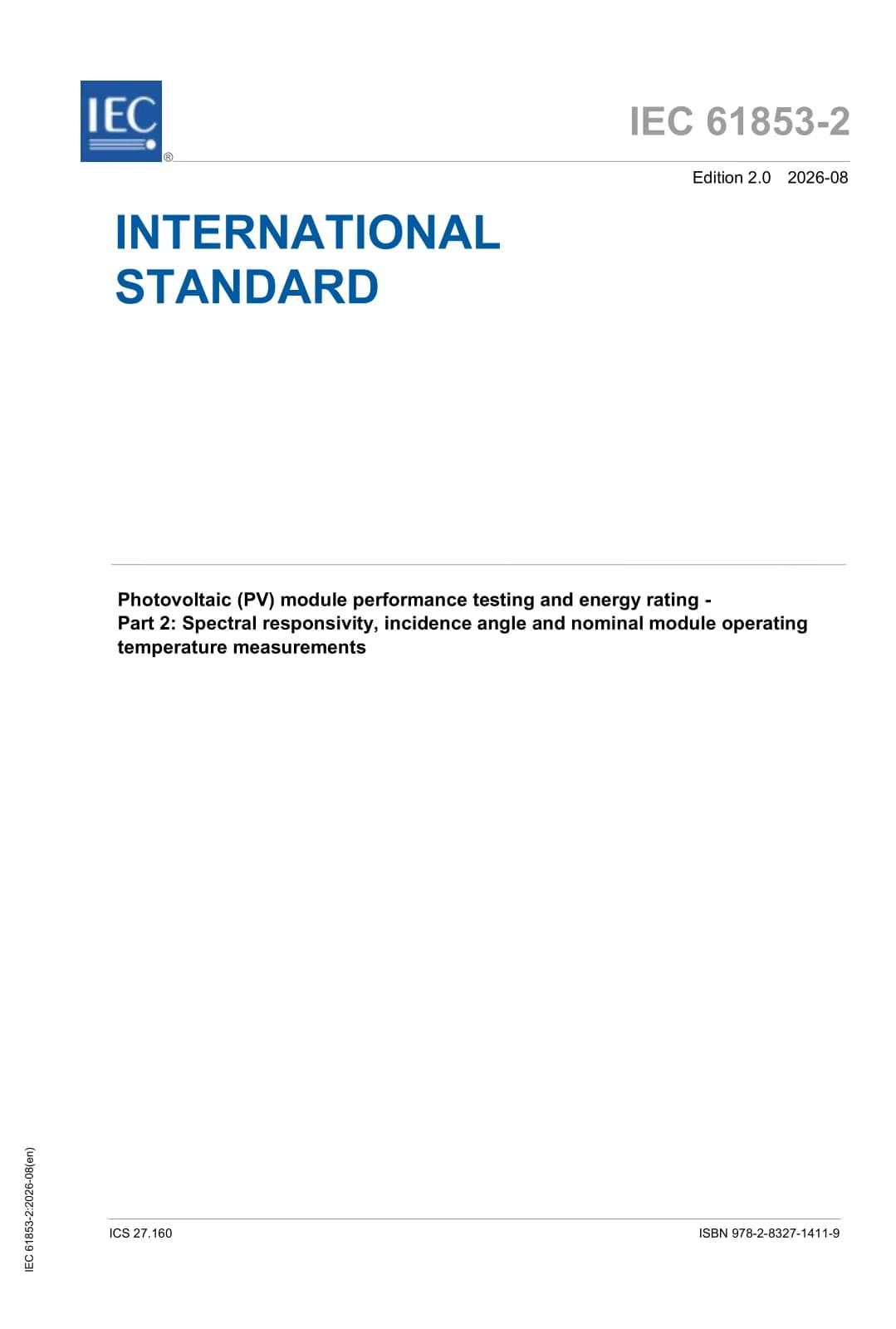 Первая страница стандарта IEC 61853-2:2026