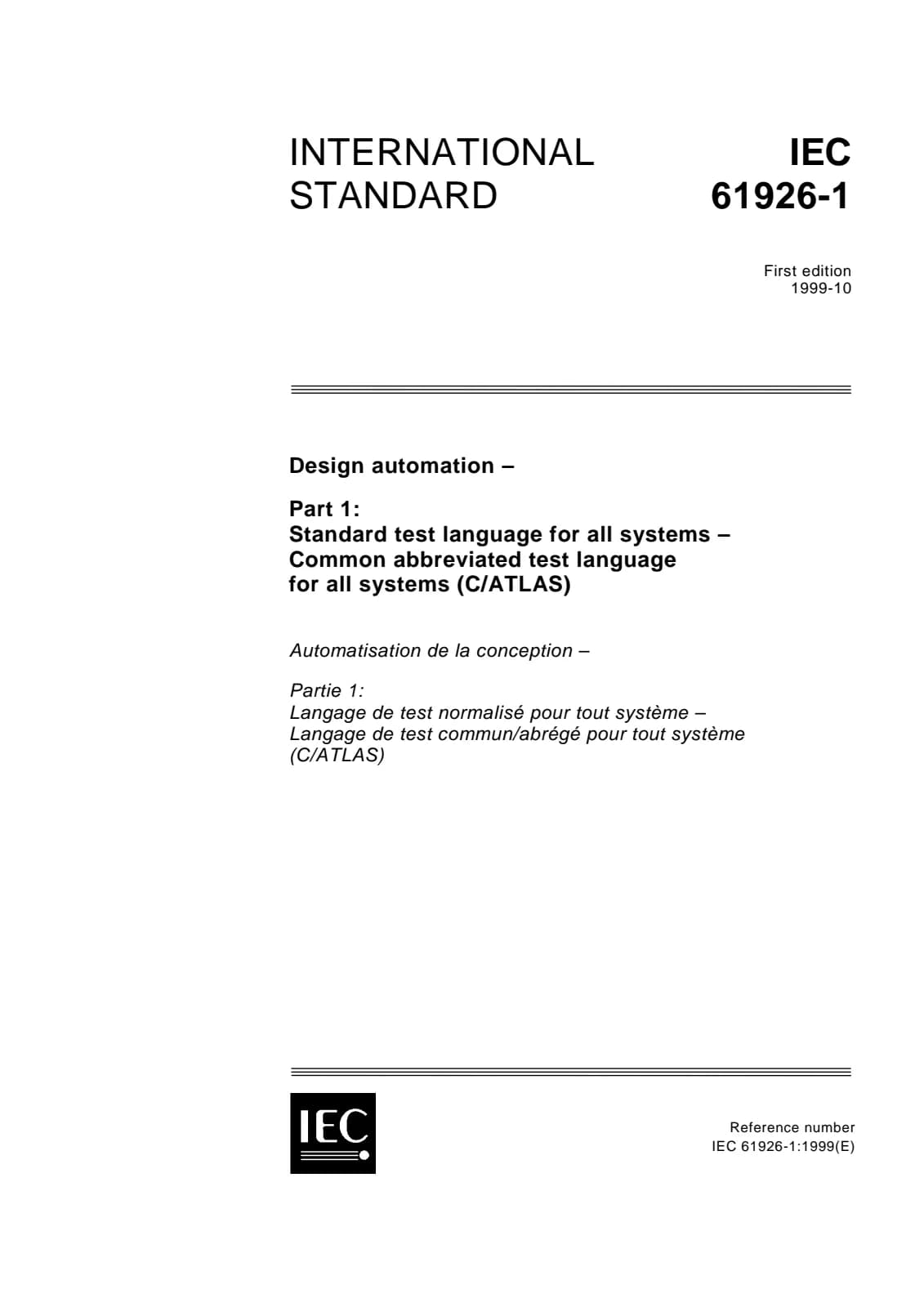 Первая страница стандарта IEC 61926-1:1999