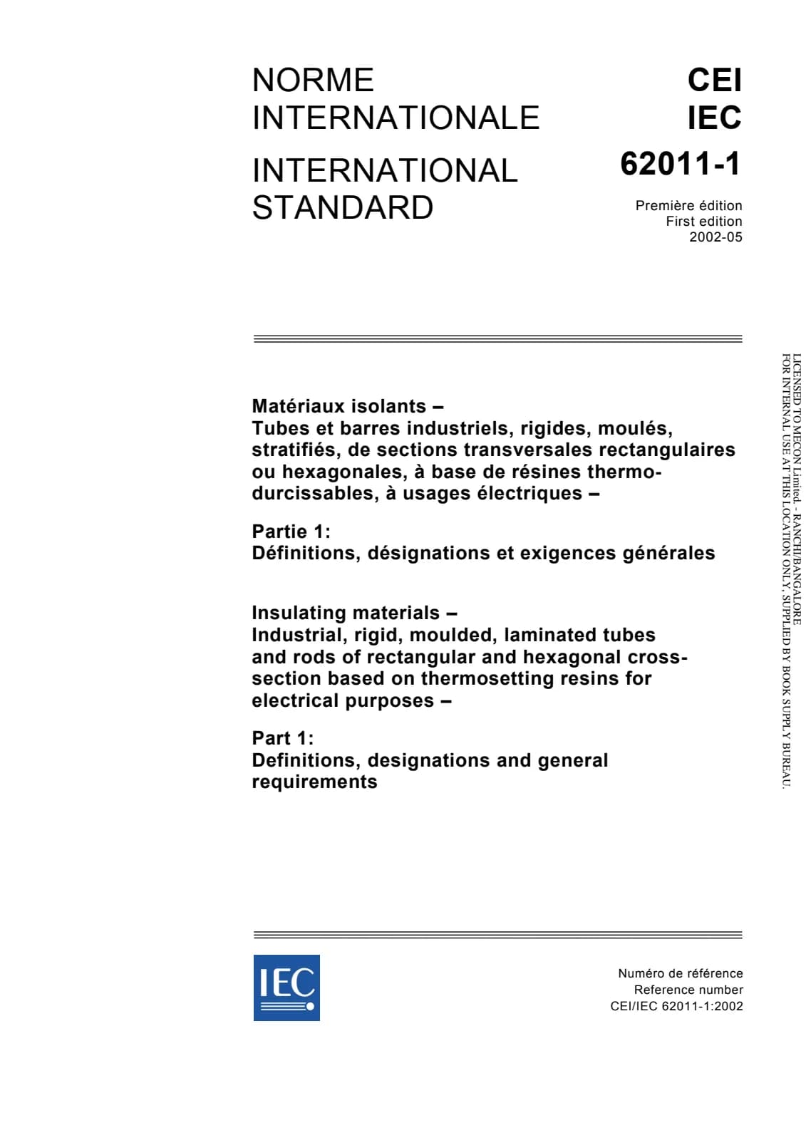 Первая страница стандарта IEC 62011-1:2002