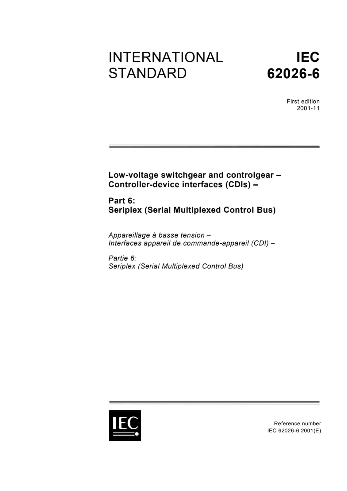 Первая страница стандарта IEC 62026-6:2001
