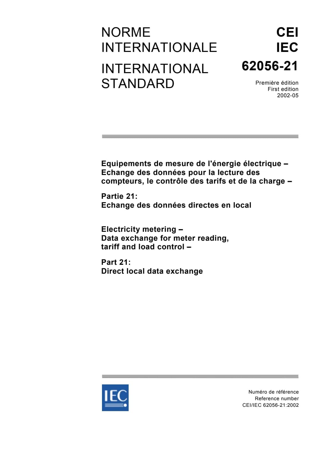 Первая страница стандарта IEC 62056-21:2002