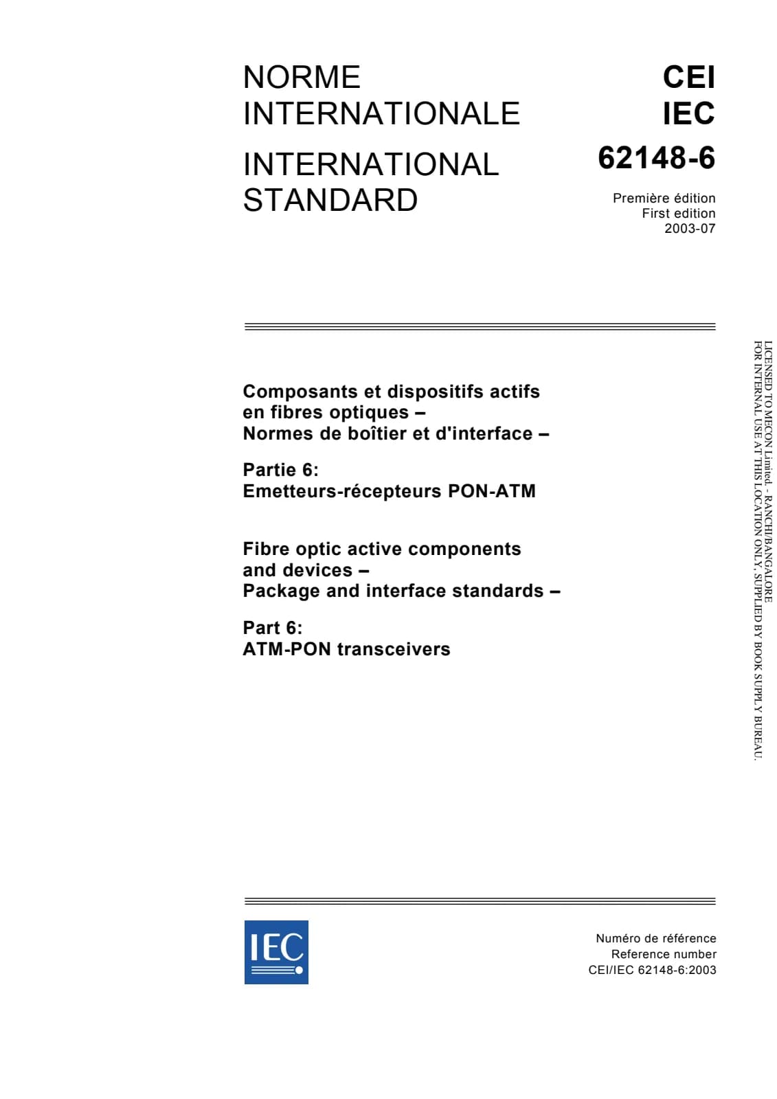 Первая страница стандарта IEC 62148-6:2003
