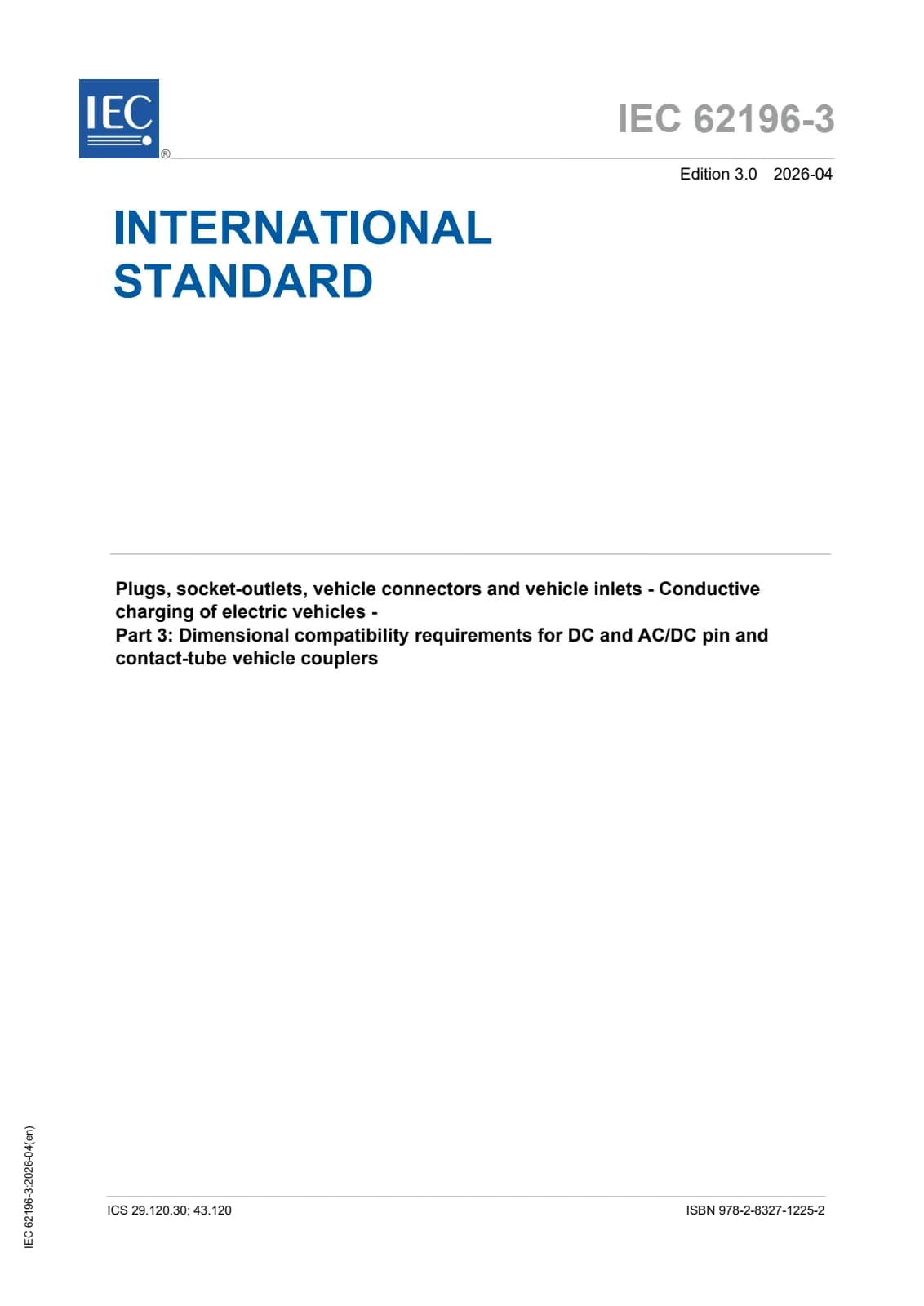 Первая страница стандарта IEC 62196-3:2026