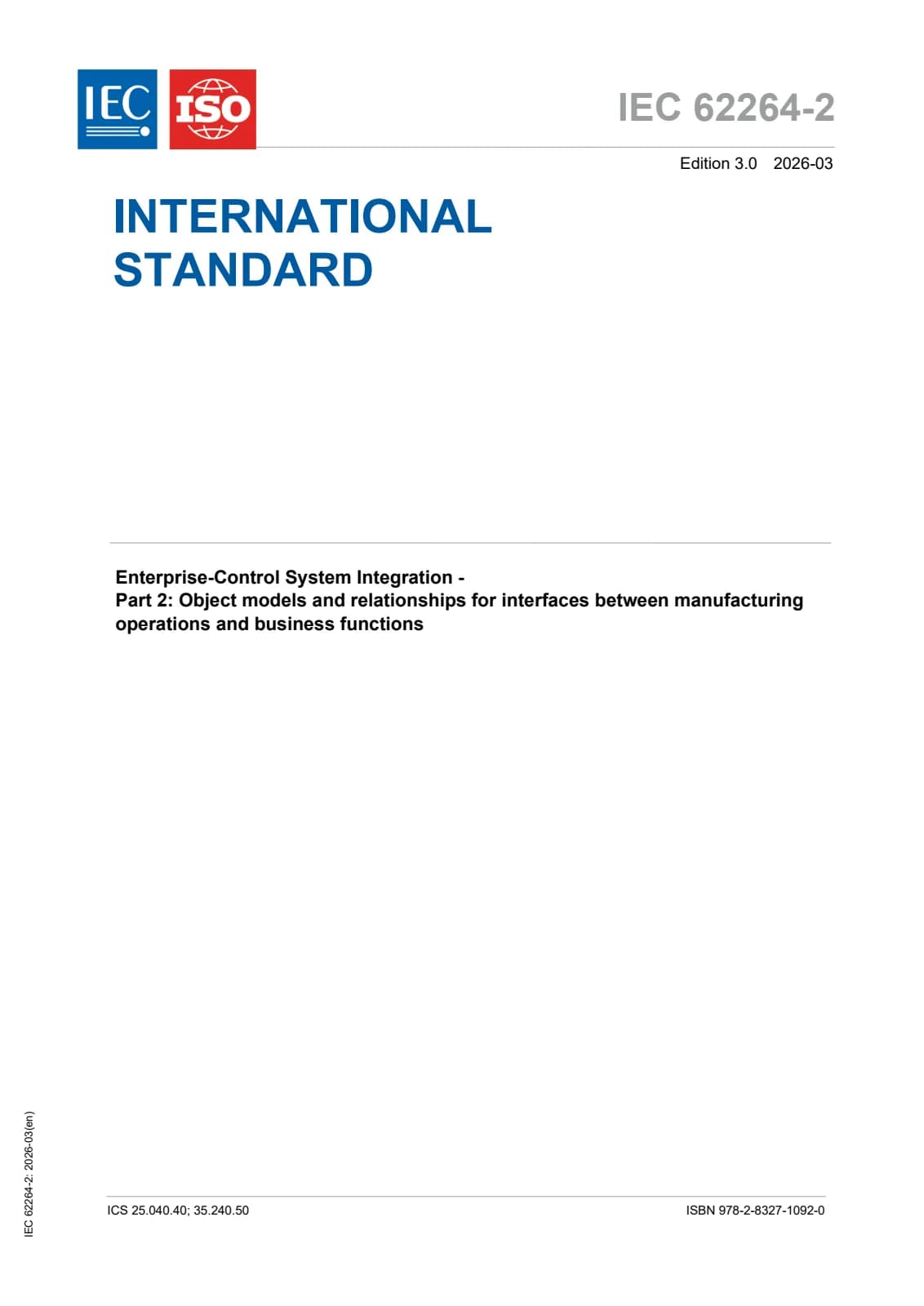 Первая страница стандарта IEC 62264-2:2026