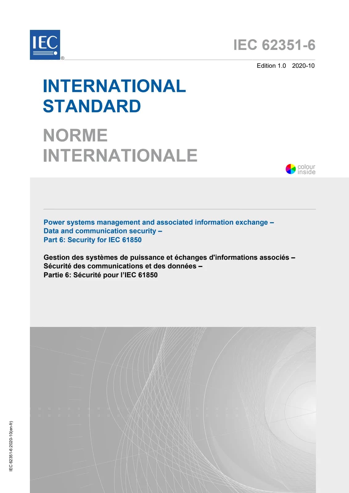 Первая страница стандарта IEC 62351-6:2020