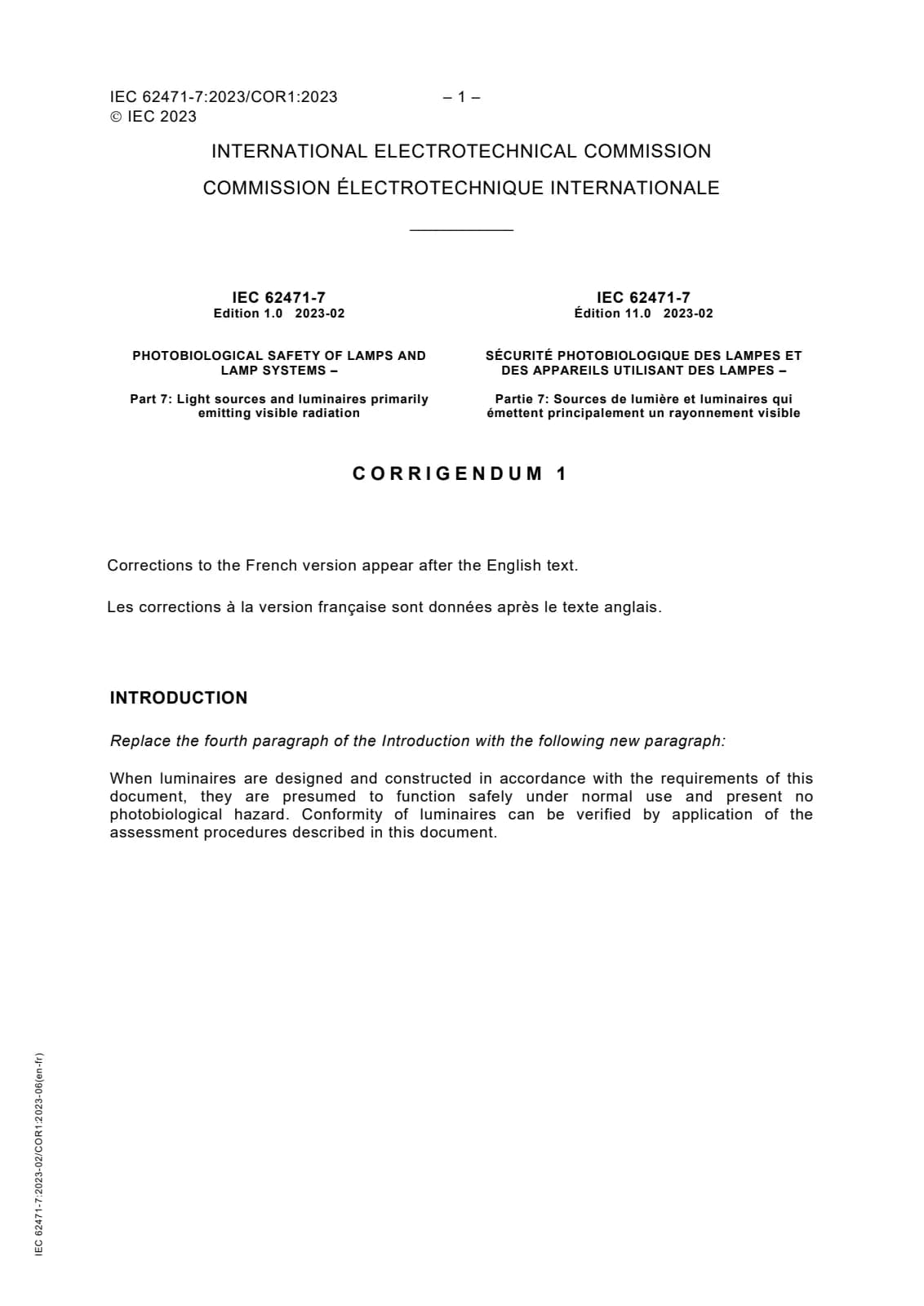 Первая страница стандарта IEC 62471-7:2023