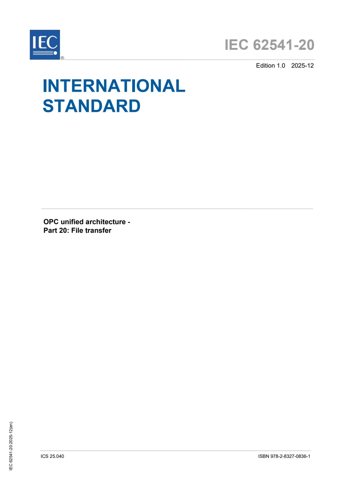 Первая страница стандарта IEC 62541-20:2025