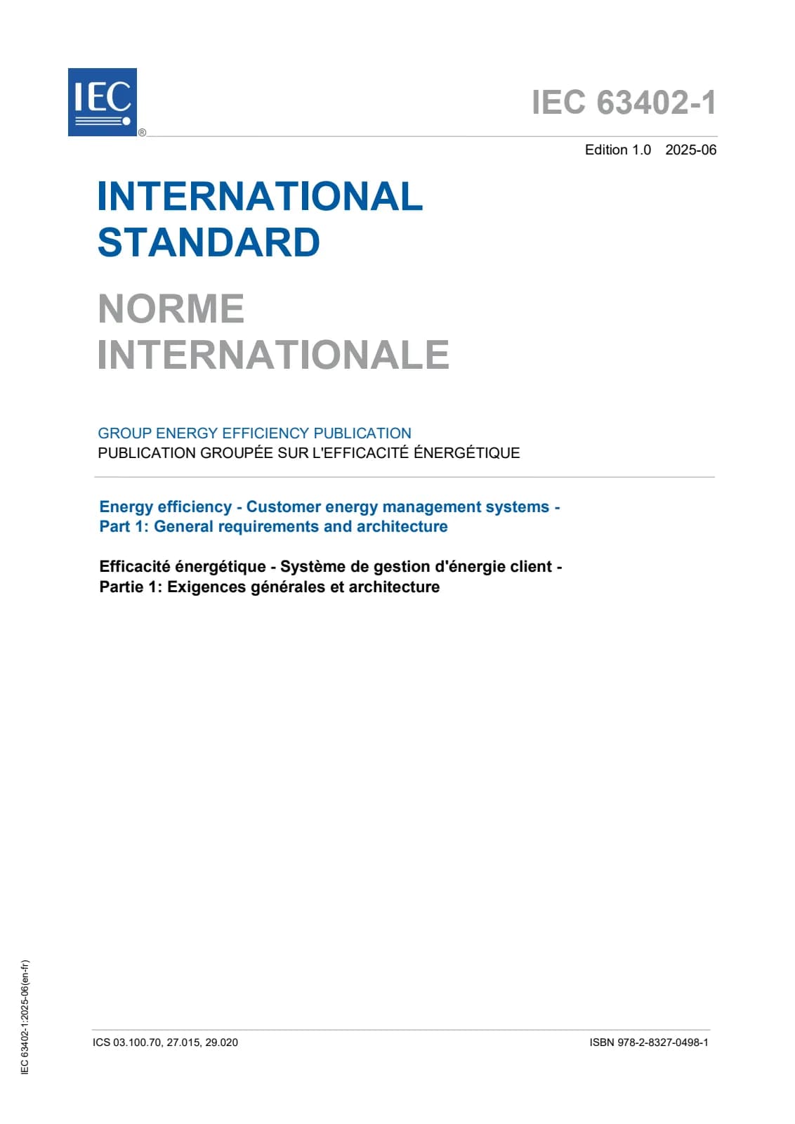 Первая страница стандарта IEC 63402-1:2025