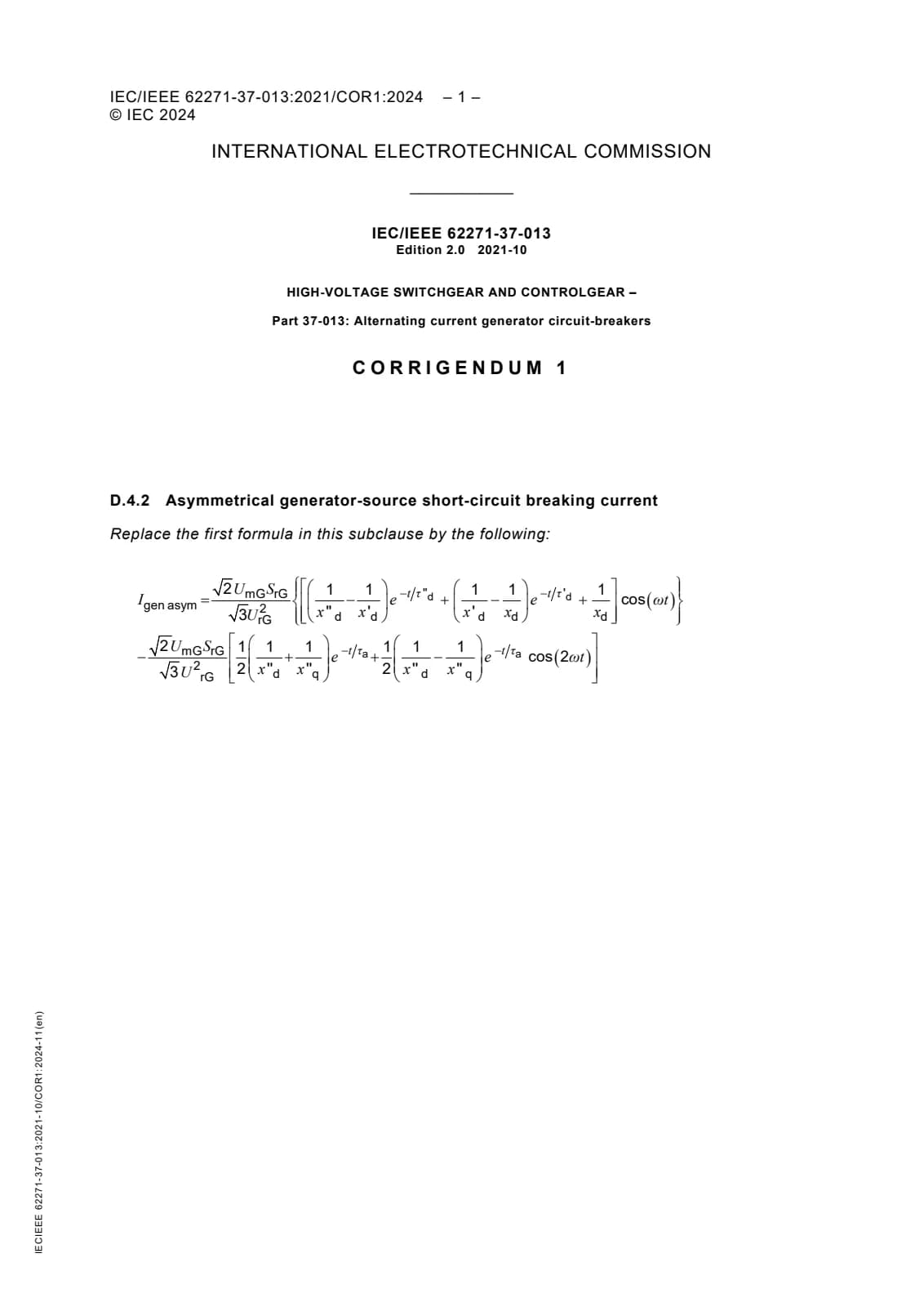 Первая страница стандарта IEC/IEEE 62271-37-013:2021/COR1:2024