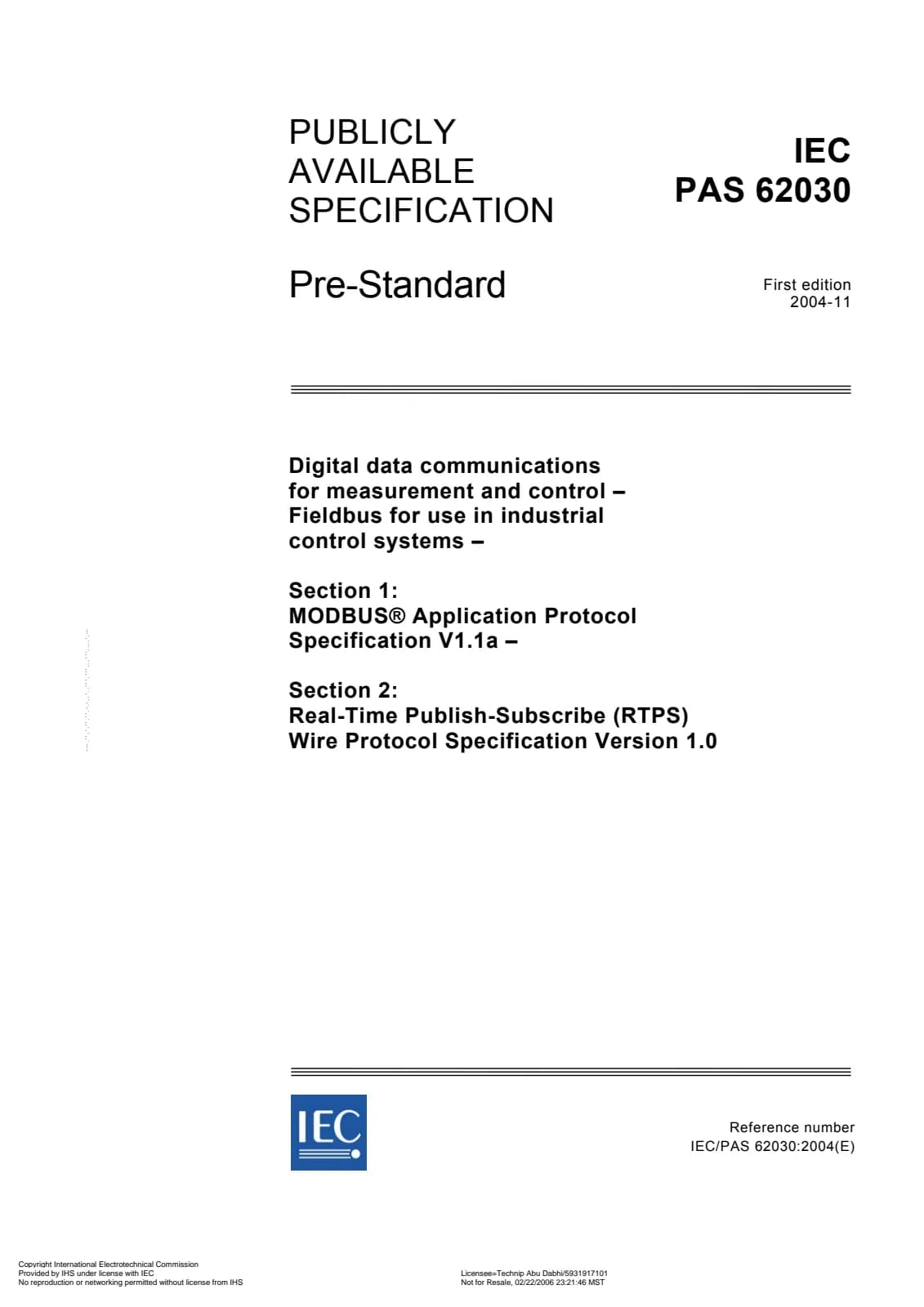 Первая страница стандарта IEC PAS 62030:2004