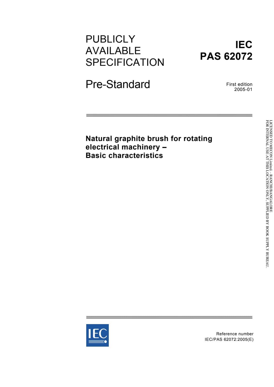 Первая страница стандарта IEC PAS 62072:2005