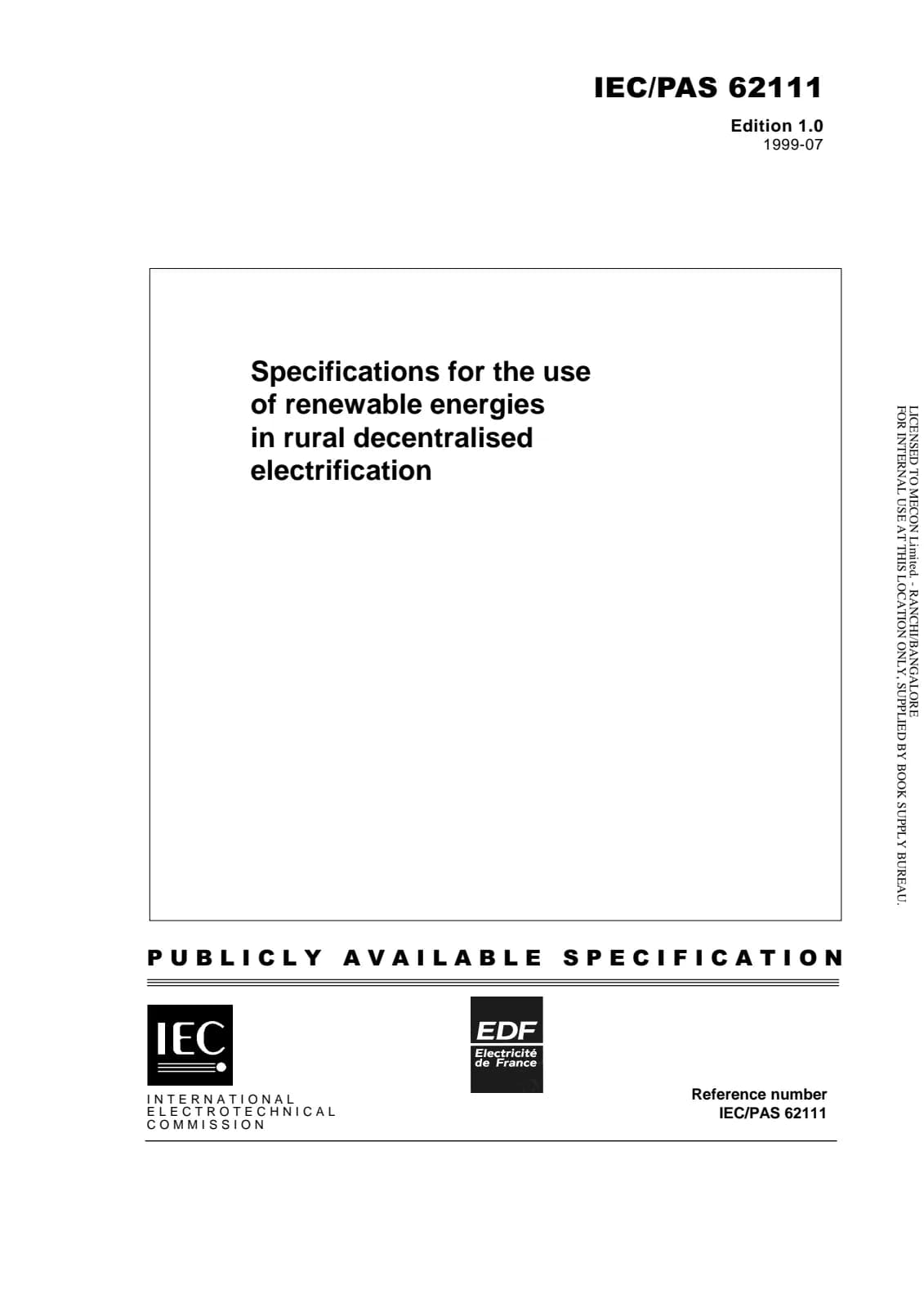 Первая страница стандарта IEC PAS 62111:1999