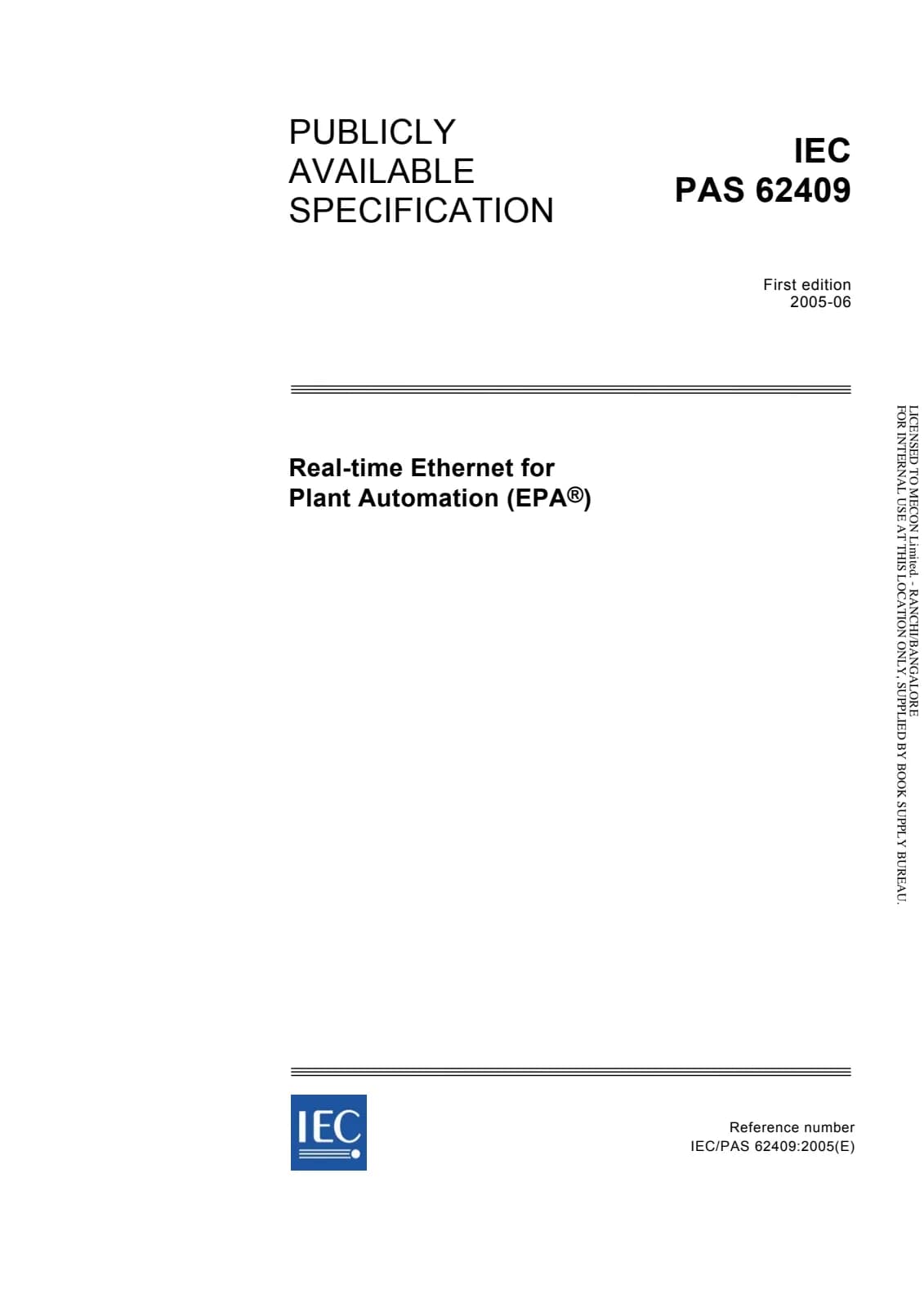 Первая страница стандарта IEC PAS 62409:2005