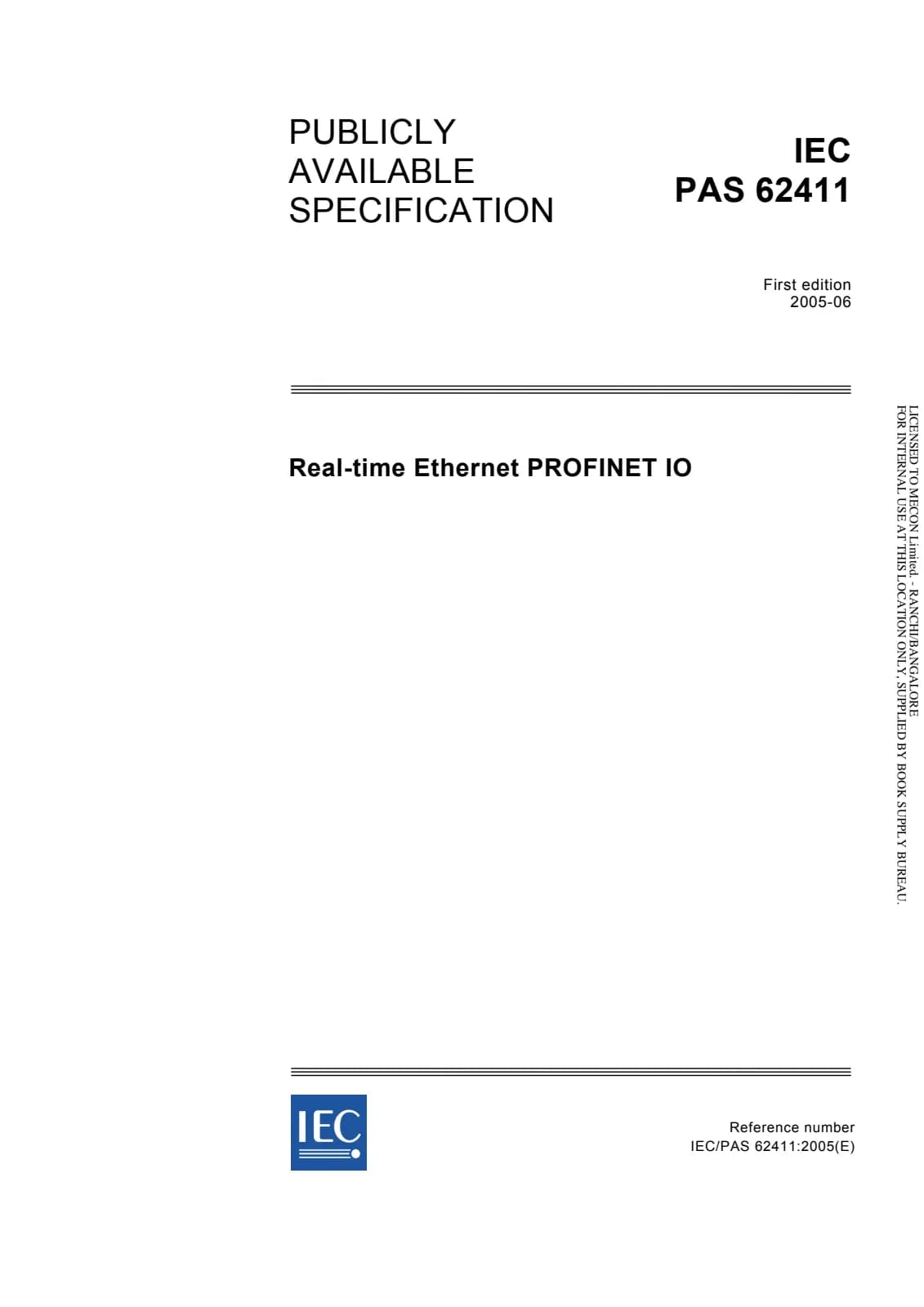 Первая страница стандарта IEC PAS 62411:2005