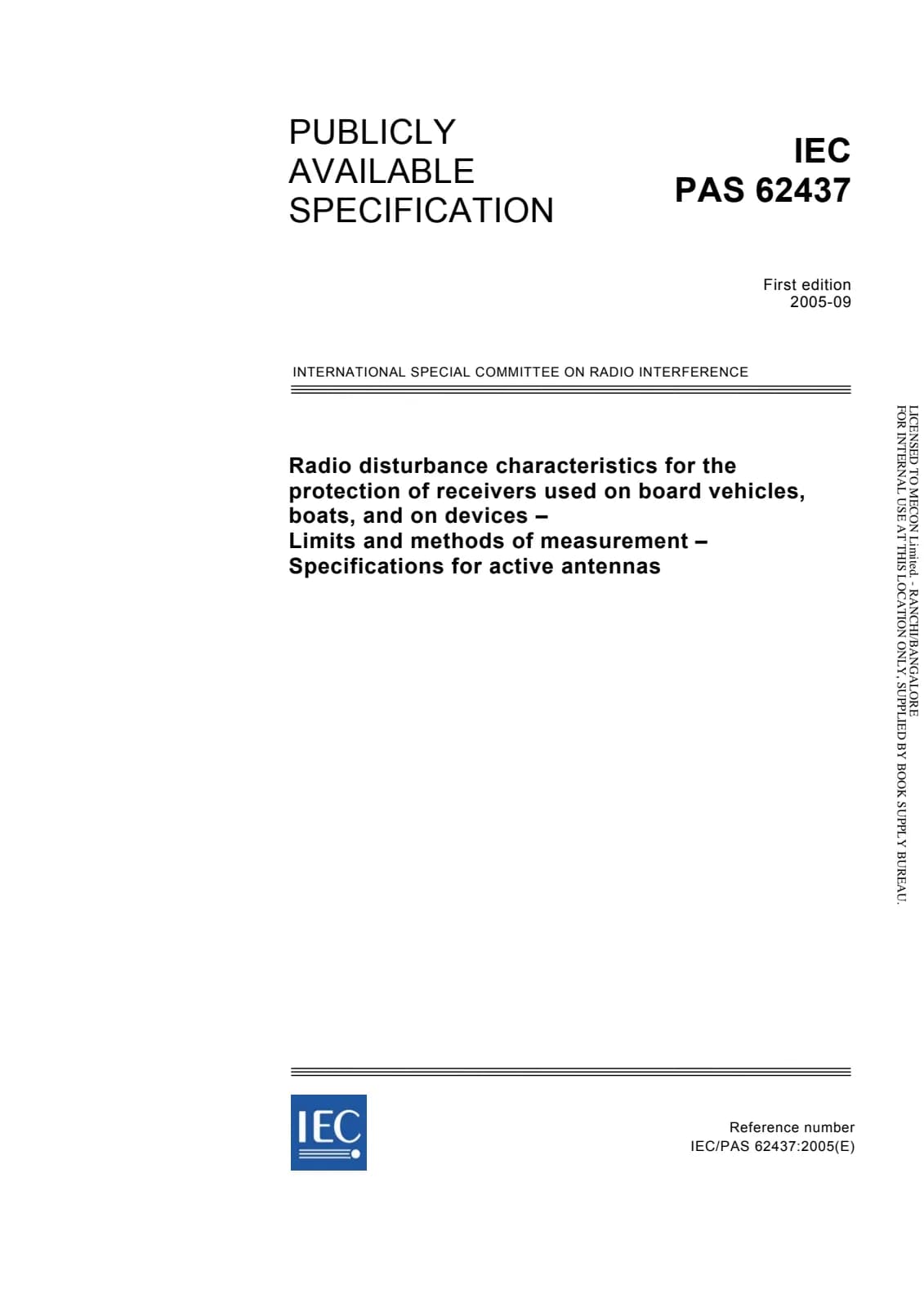 Первая страница стандарта IEC PAS 62437:2005
