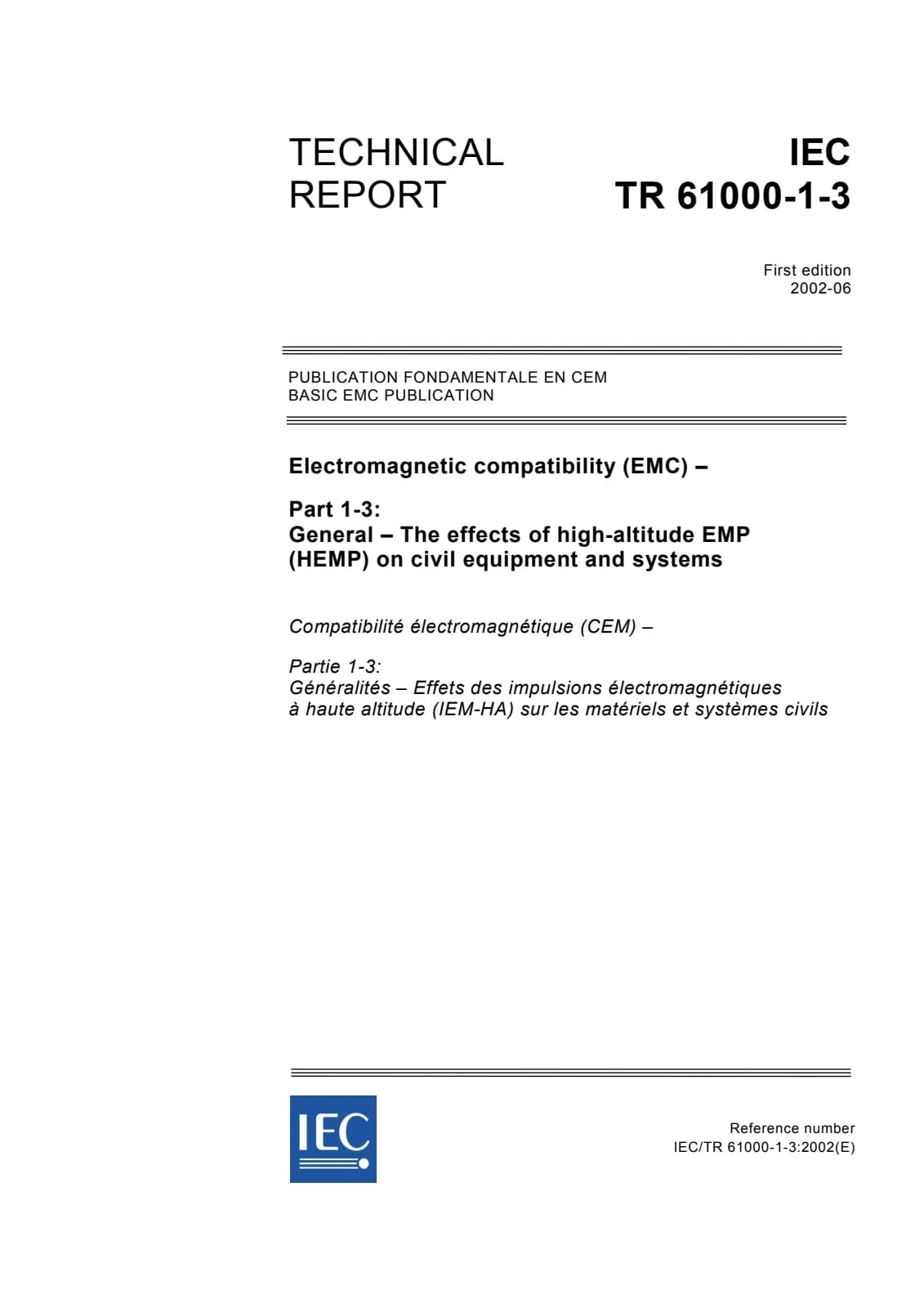 Первая страница стандарта IEC TR 61000-1-3:2002