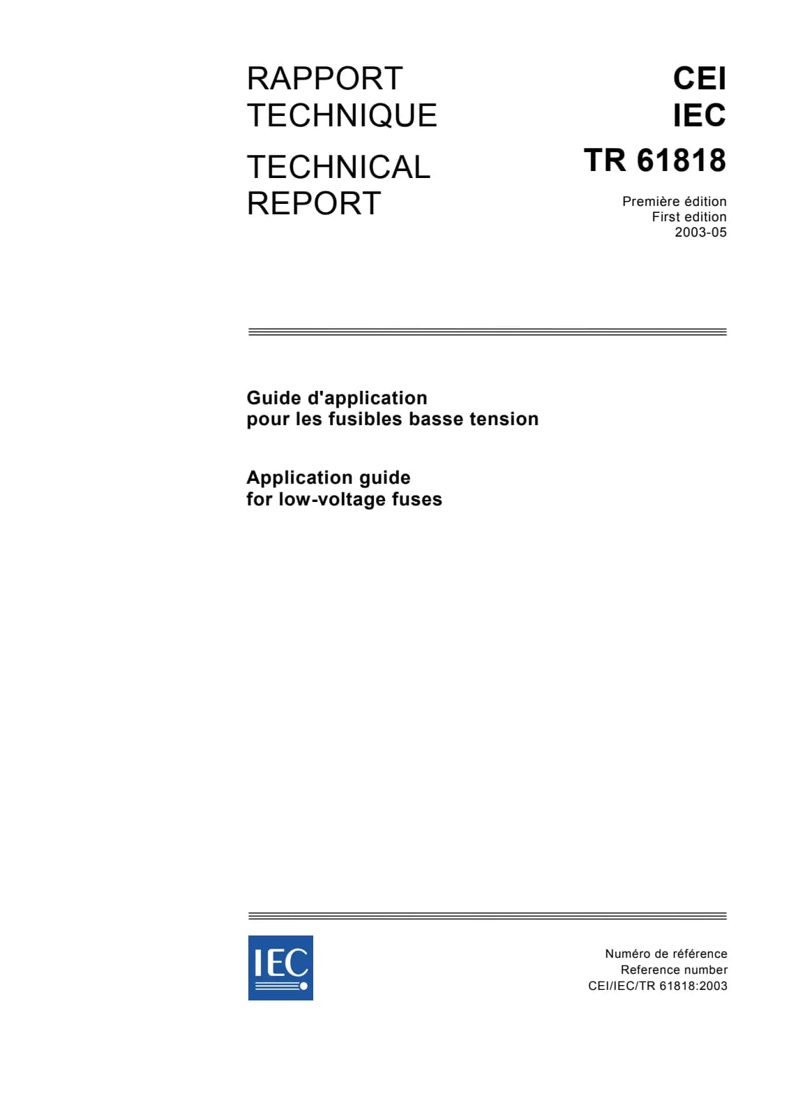 Первая страница стандарта IEC TR 61818:2003