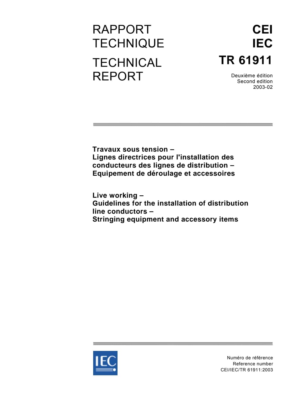 Первая страница стандарта IEC TR 61911:2003