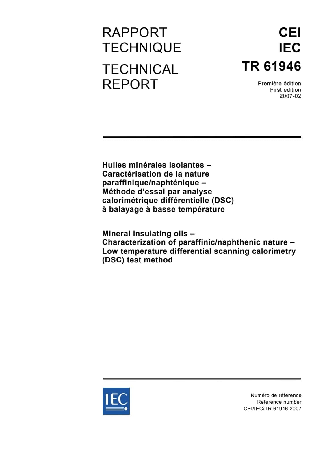 Первая страница стандарта IEC TR 61946:2007