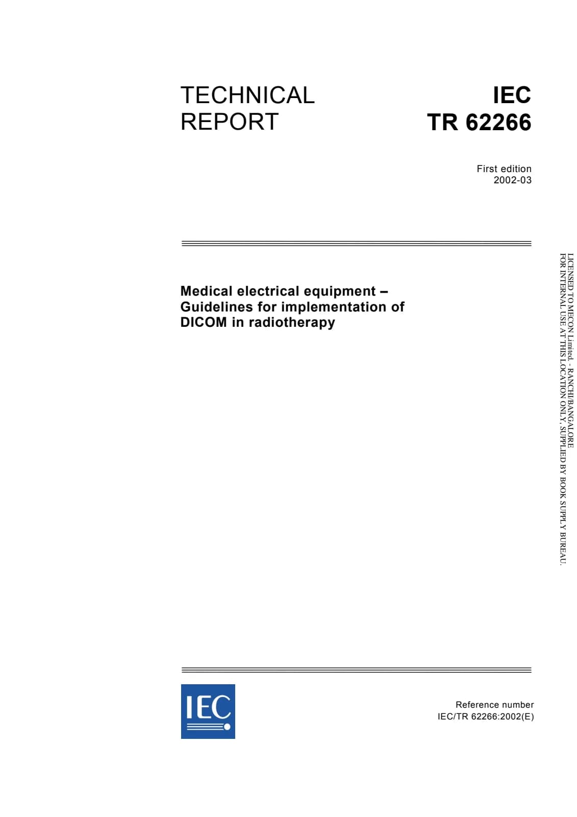 Первая страница стандарта IEC TR 62266:2002