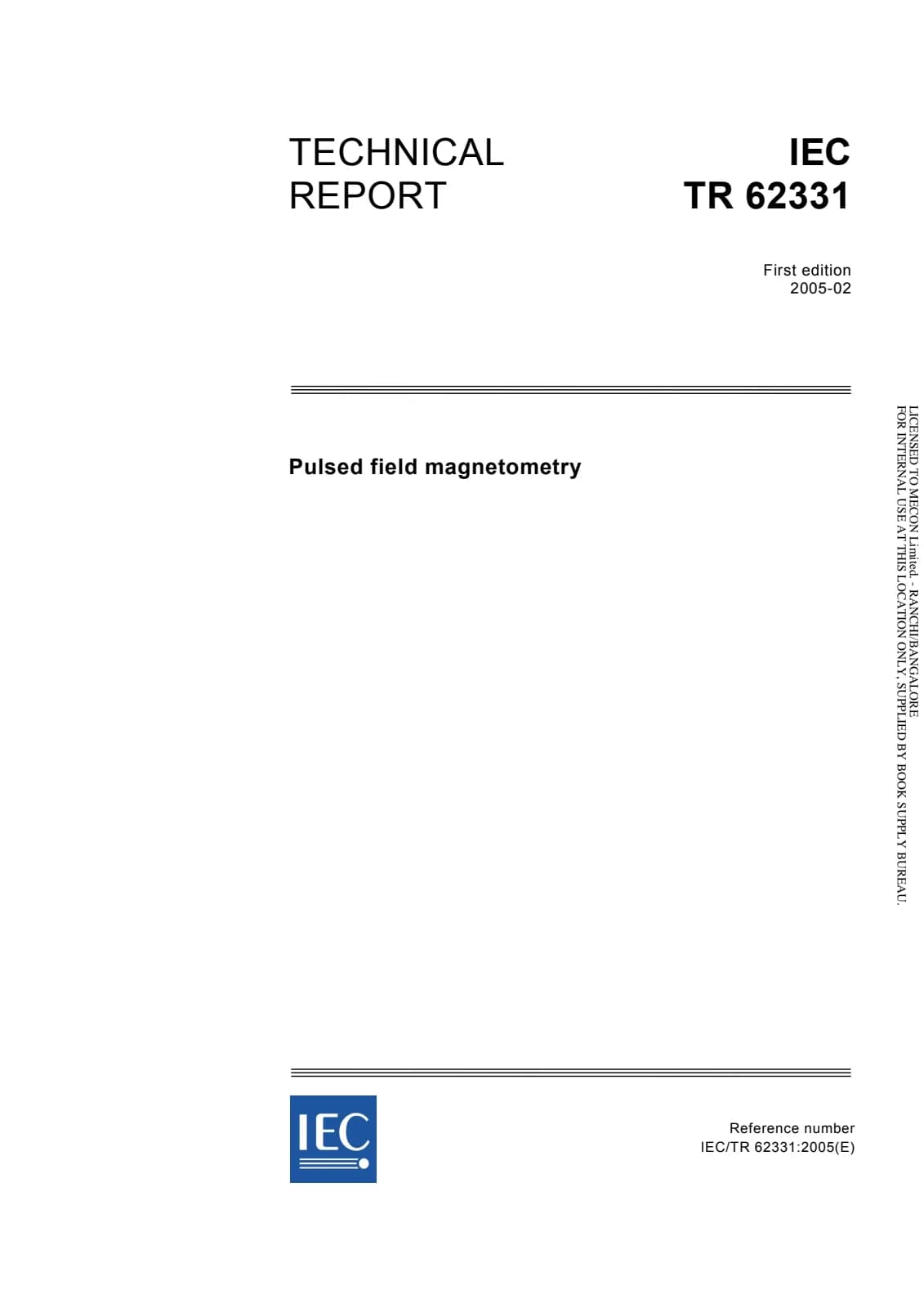 Первая страница стандарта IEC TR 62331:2005