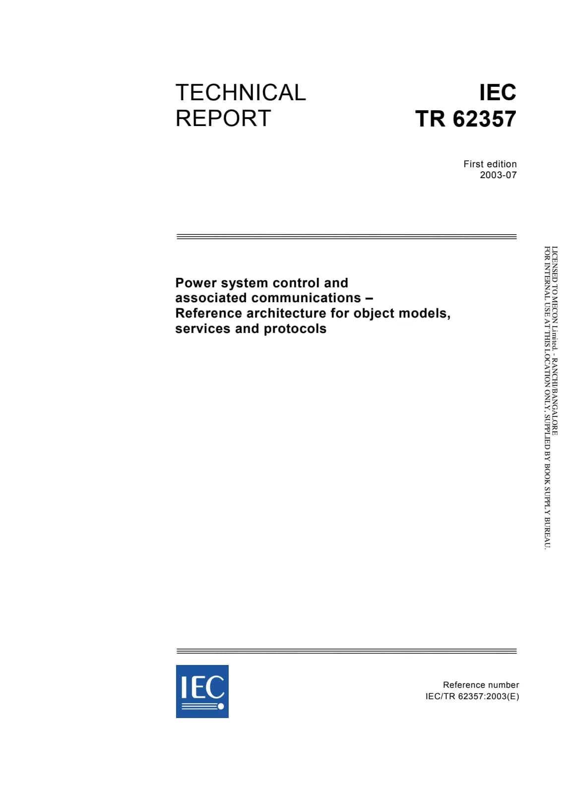 Первая страница стандарта IEC TR 62357:2003