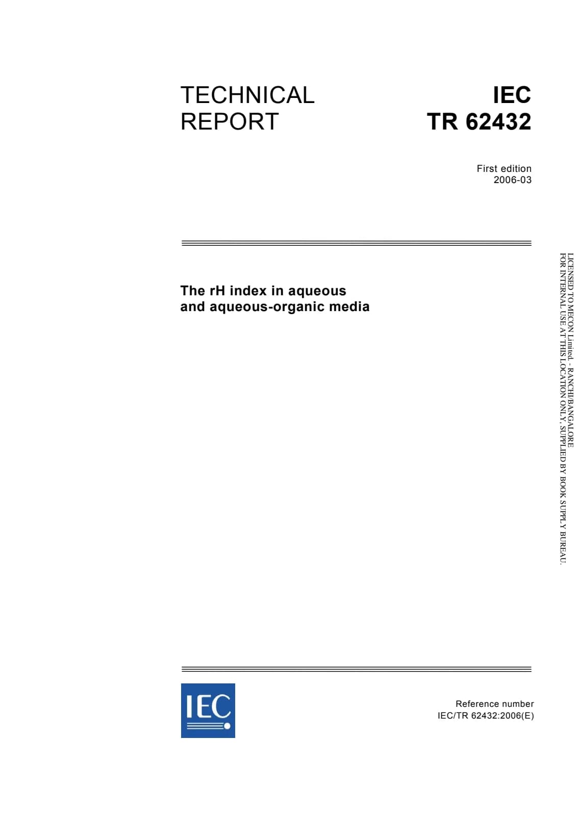 Первая страница стандарта IEC TR 62432:2006