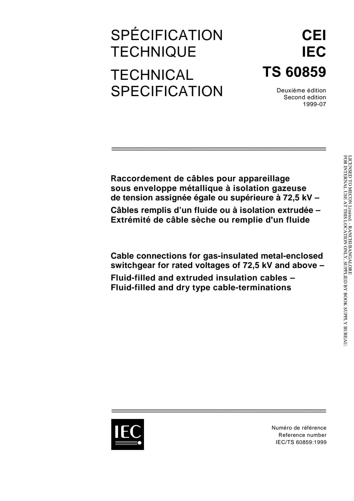 Первая страница стандарта IEC TS 60859:1999