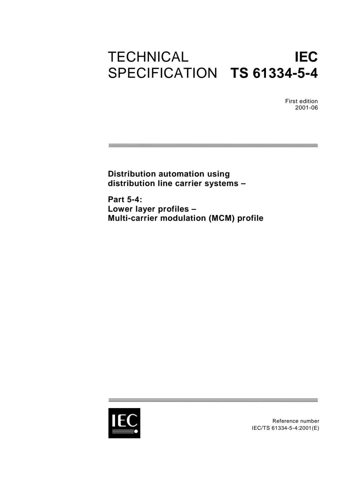 Первая страница стандарта IEC TS 61334-5-4:2001