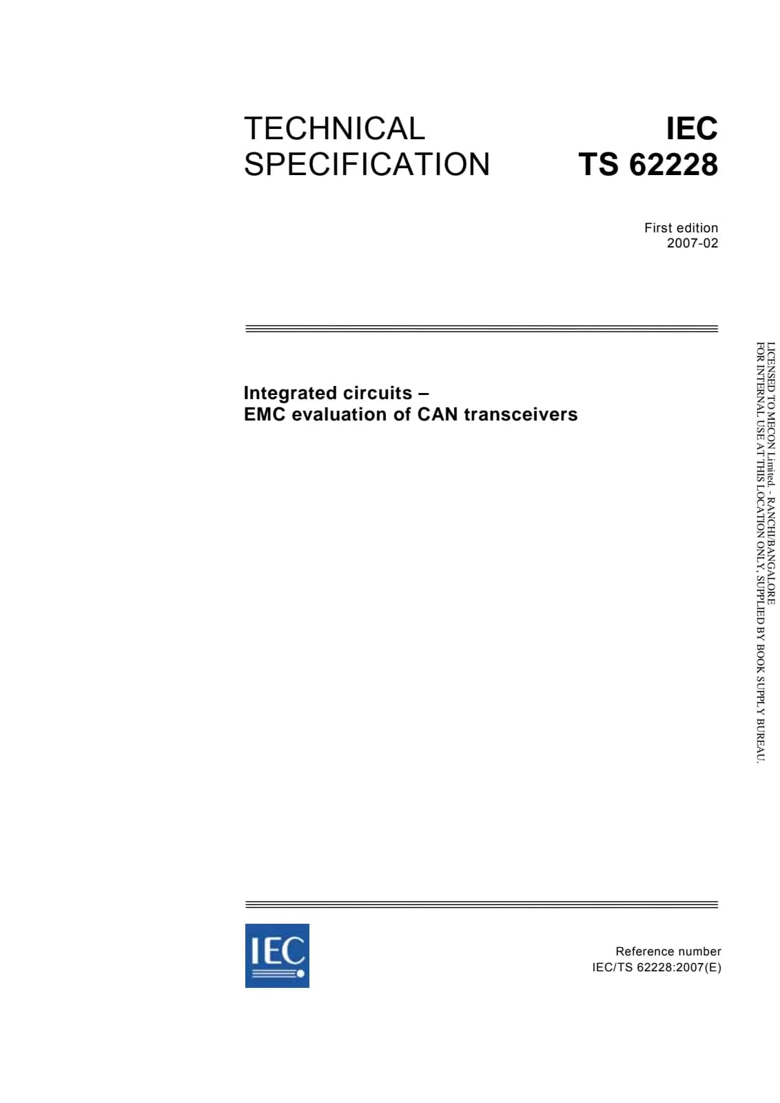 Первая страница стандарта IEC TS 62228:2007