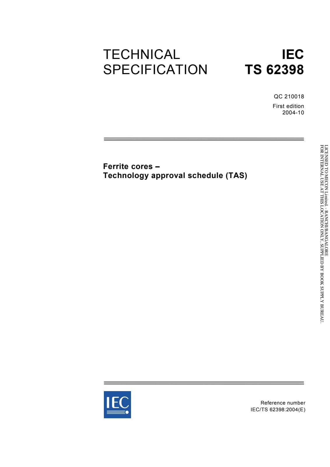 Первая страница стандарта IEC TS 62398:2004