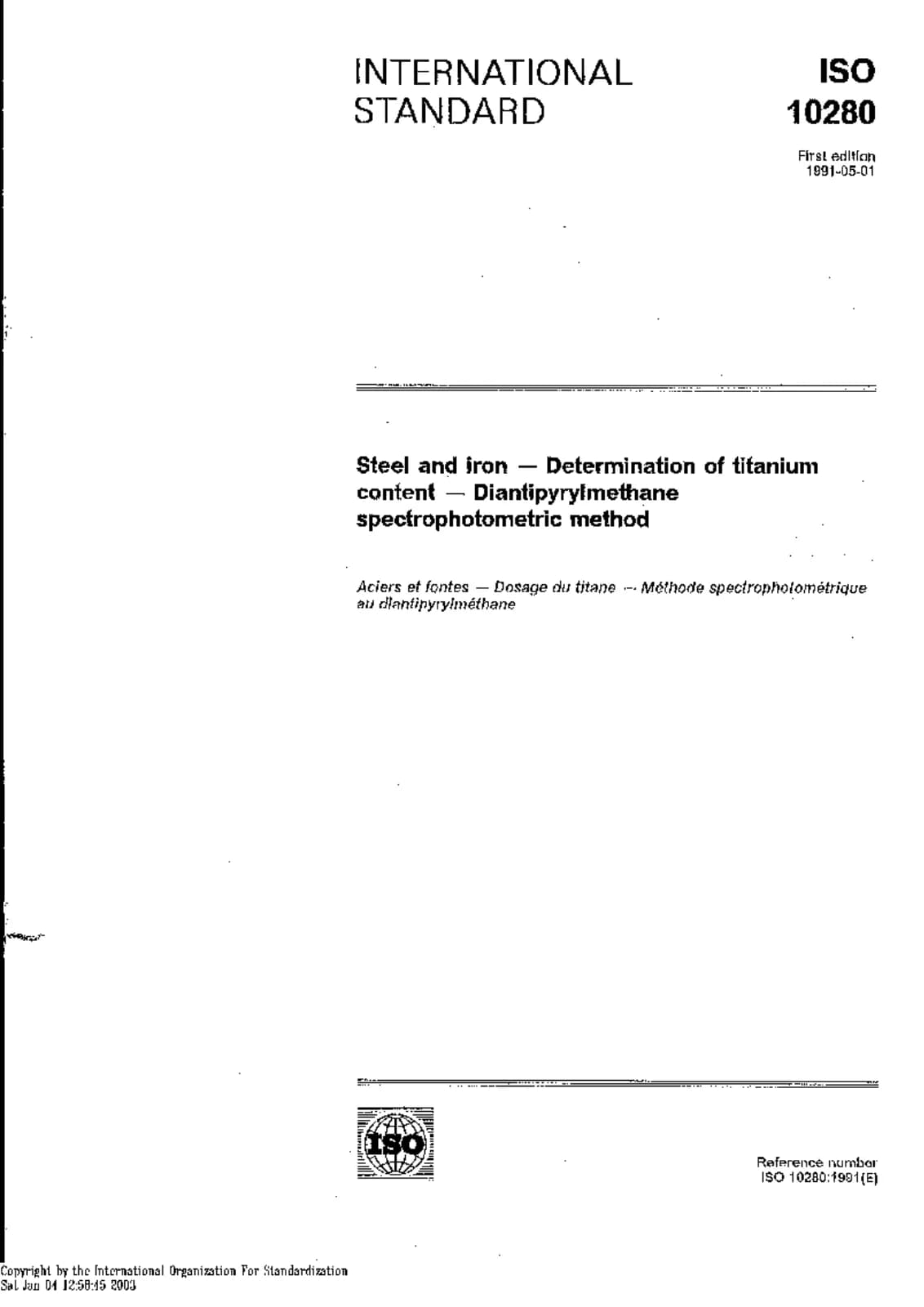 Первая страница стандарта ISO 10280:1991