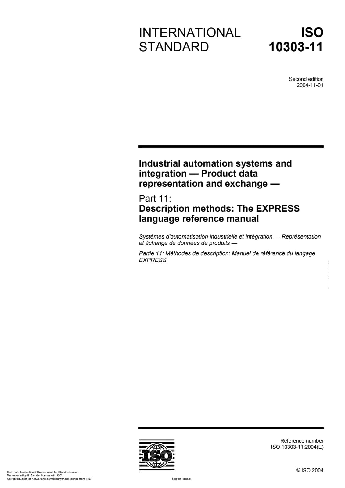 Первая страница стандарта ISO 10303-11:2004